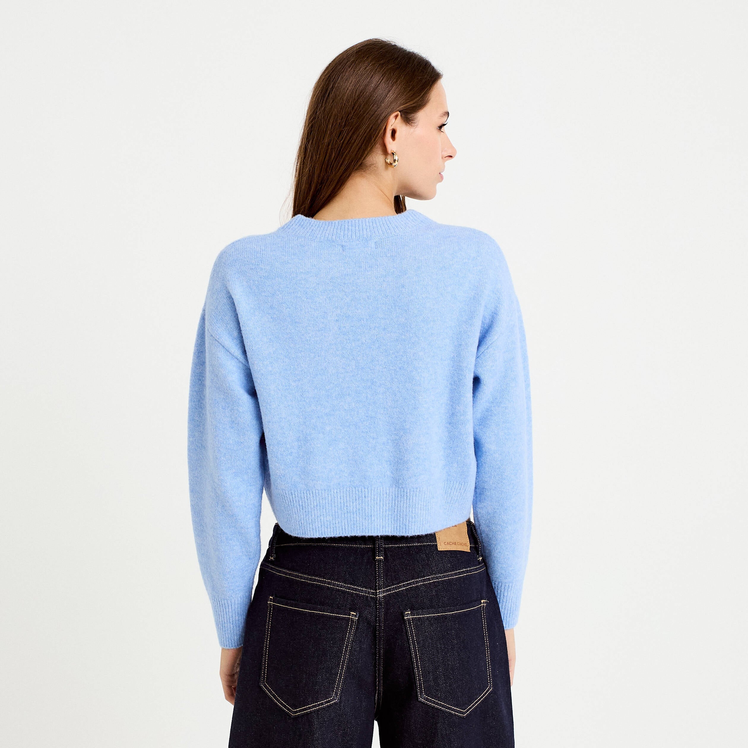 Gilet court nou&eacute; bleu ciel femme
