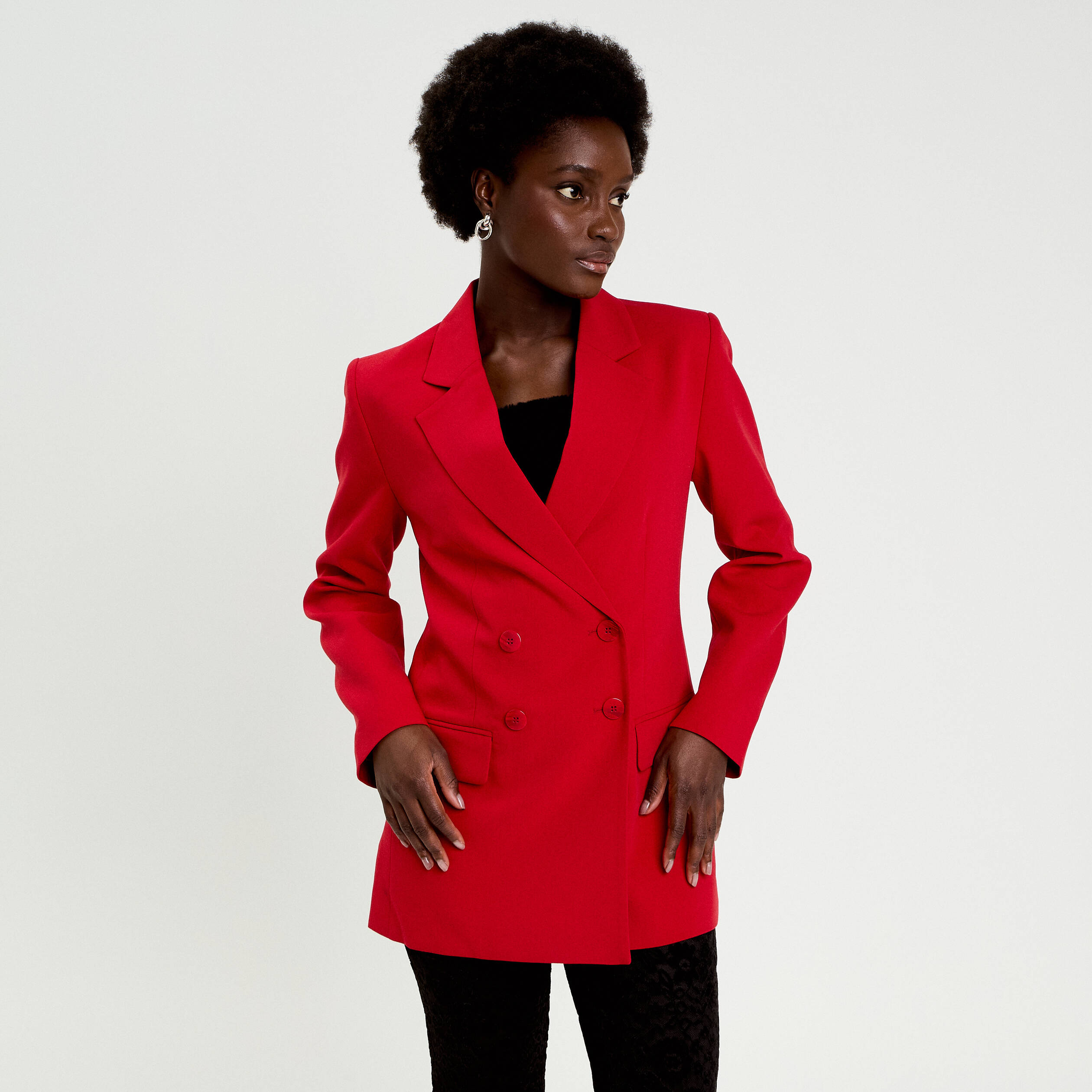 Blazer col tailleur manches longues rouge femme