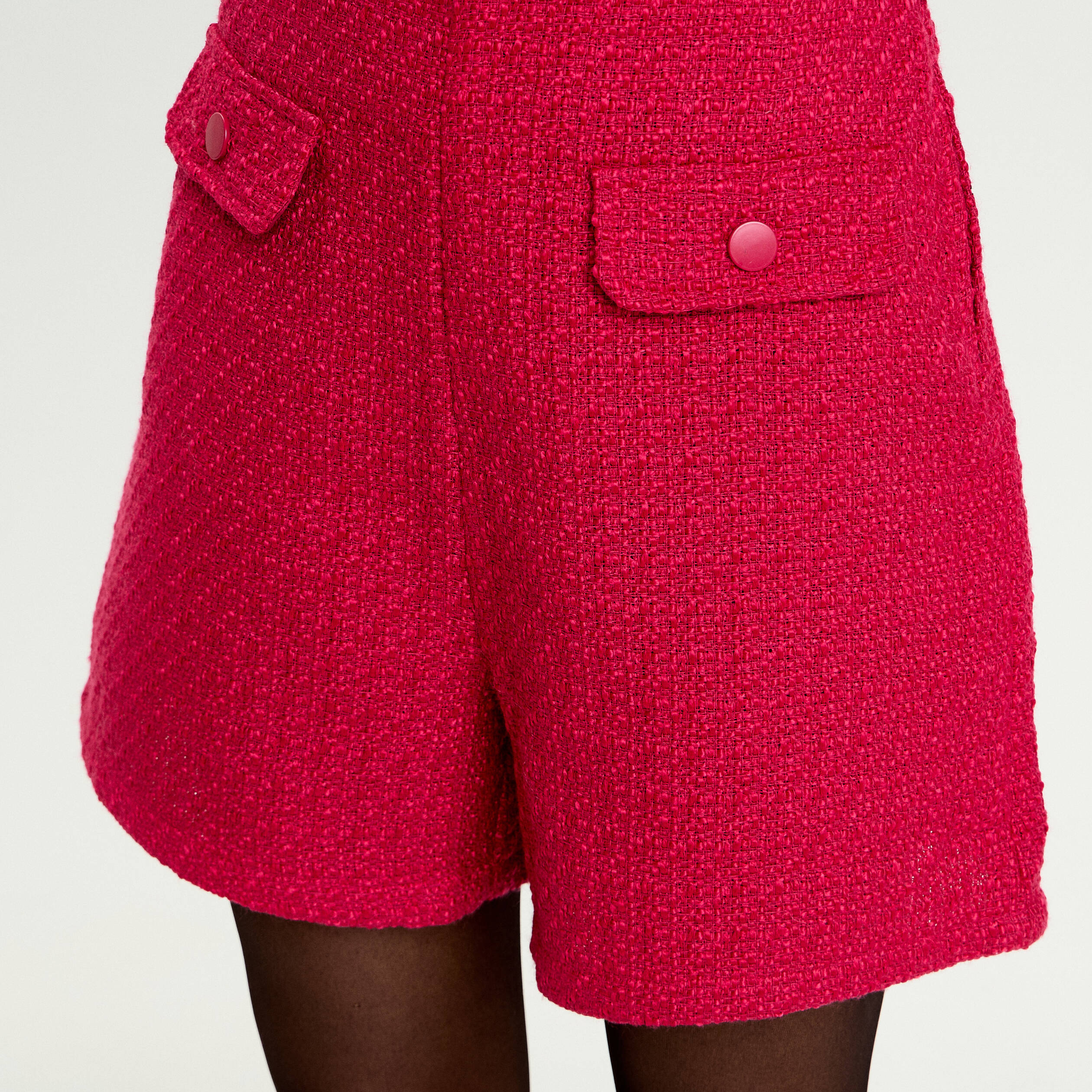 Short tweed taille haute rouge clair femme