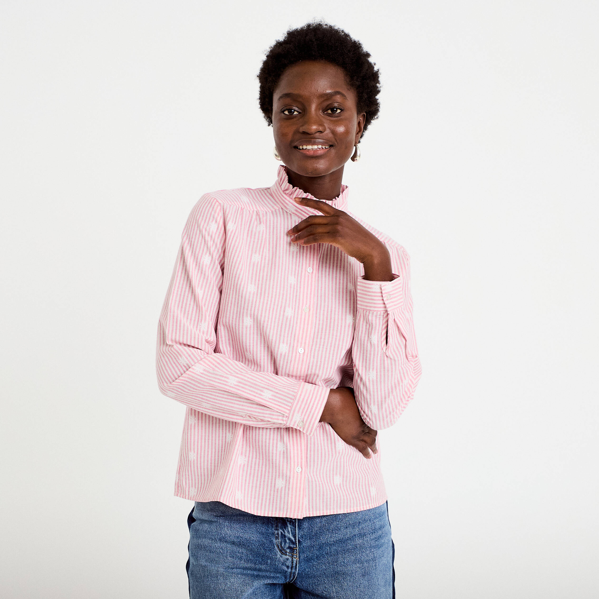Chemise droite manches longues rouge clair femme