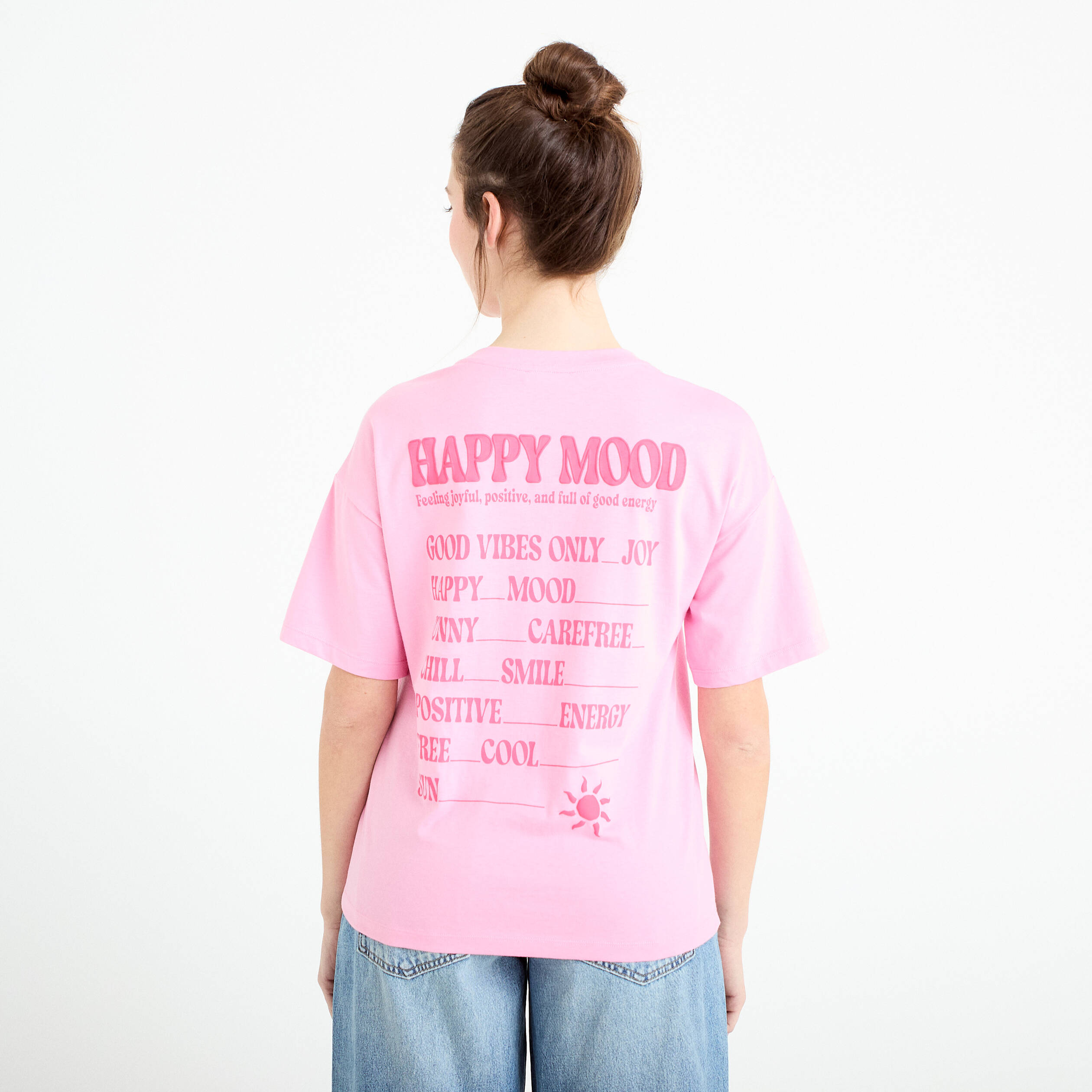 T-shirt col rond manches courtes rose corail femme