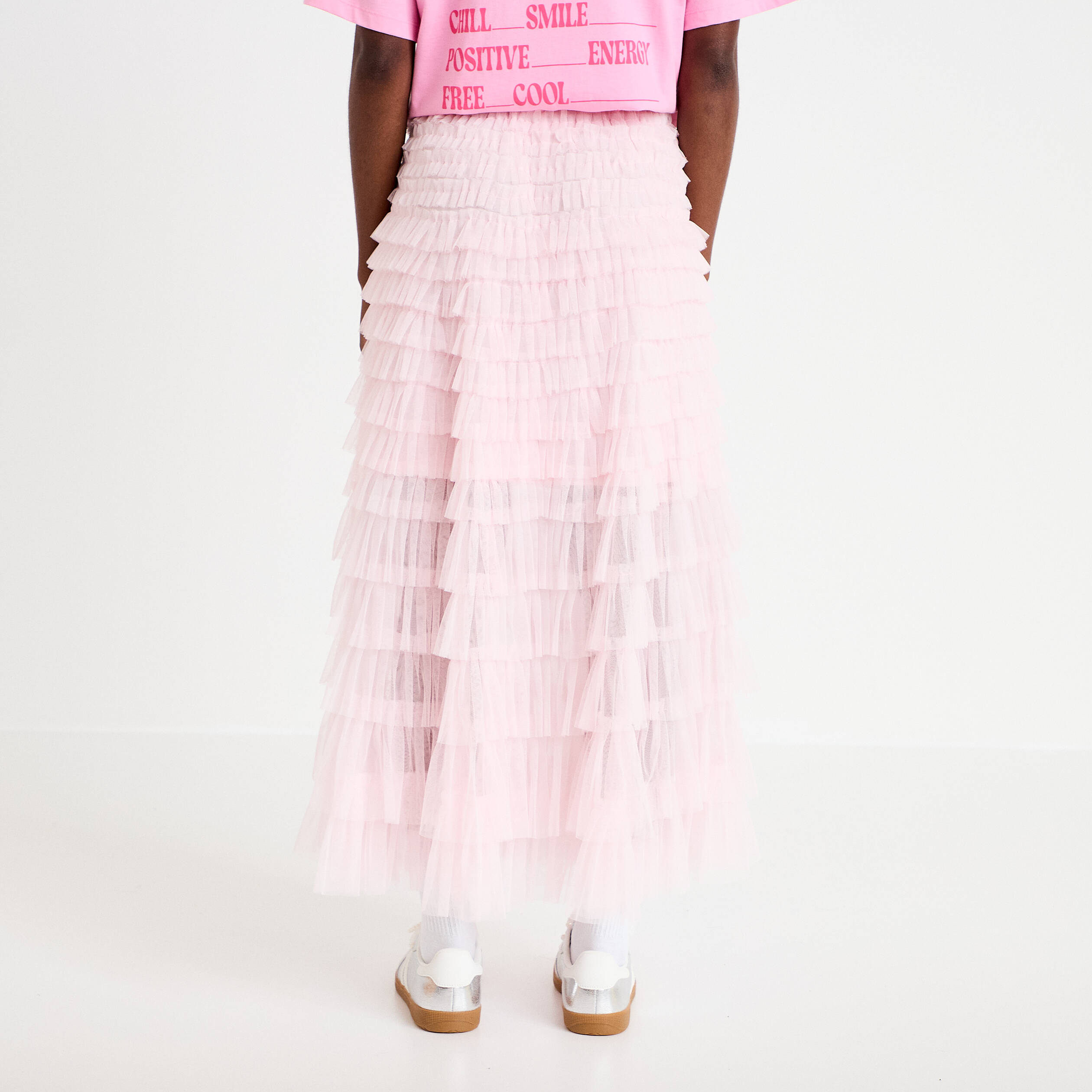 Jupe longue &eacute;vas&eacute;e rose clair femme