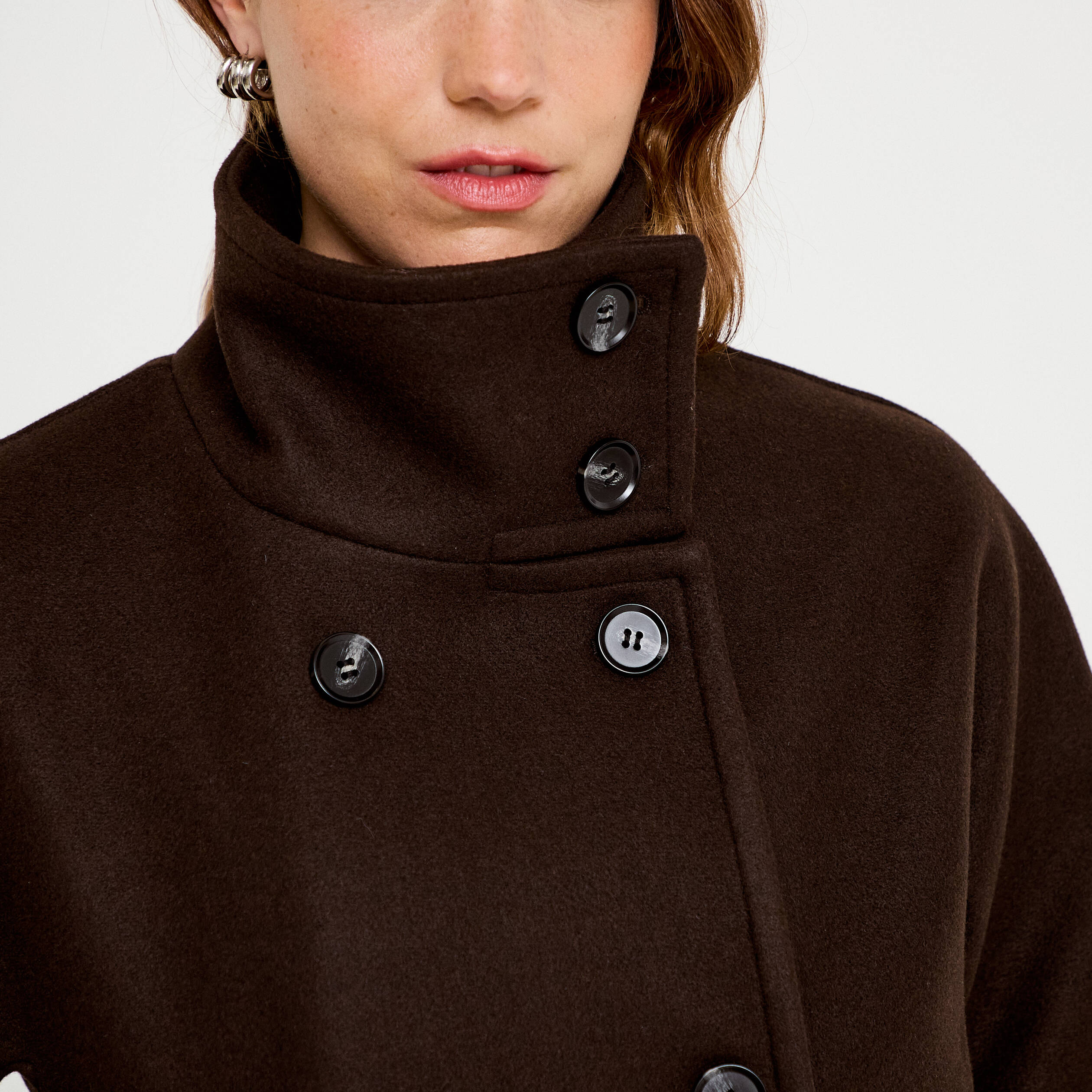 Caban court col montant marron fonc&eacute; femme