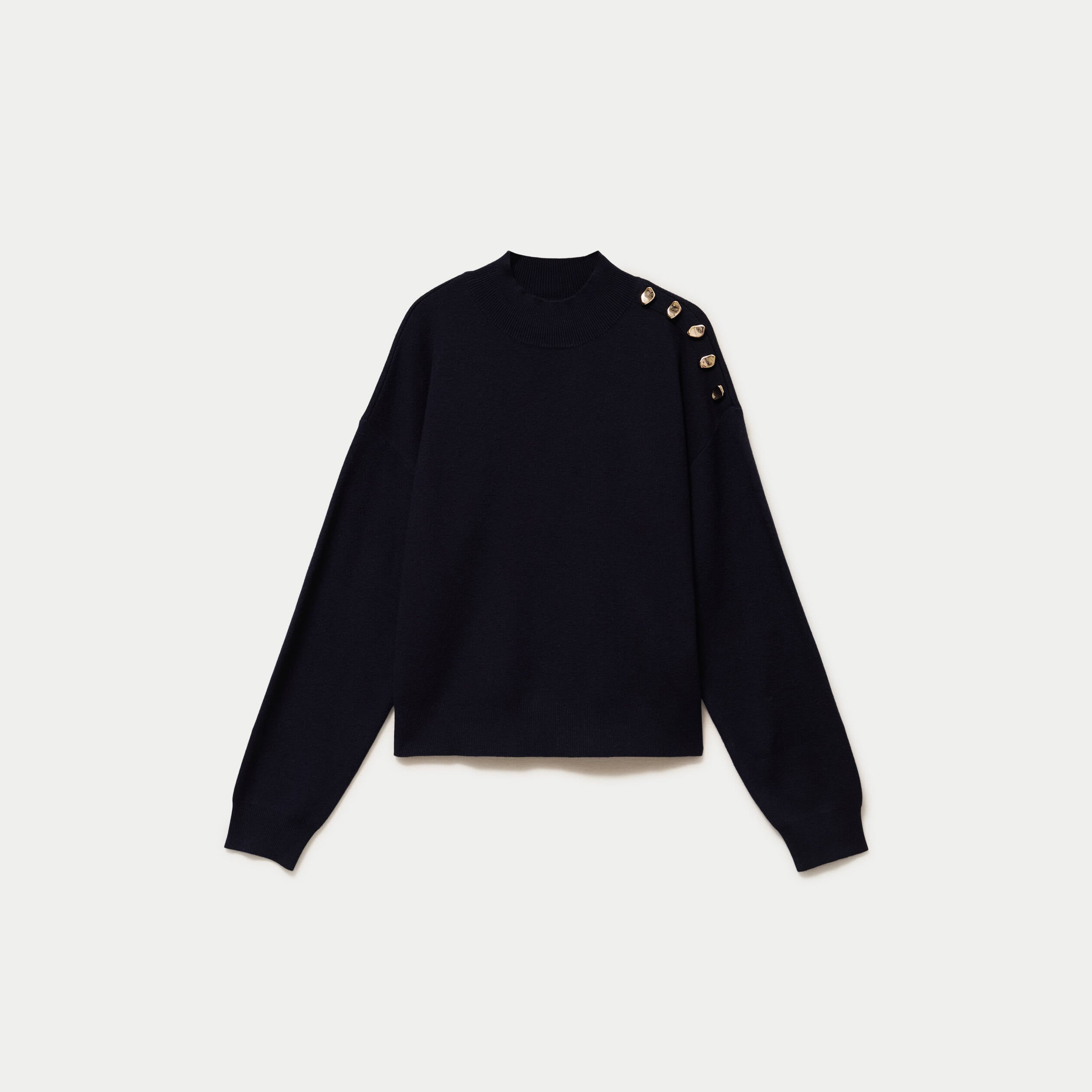 Pull col montant manches longues bleu marine femme