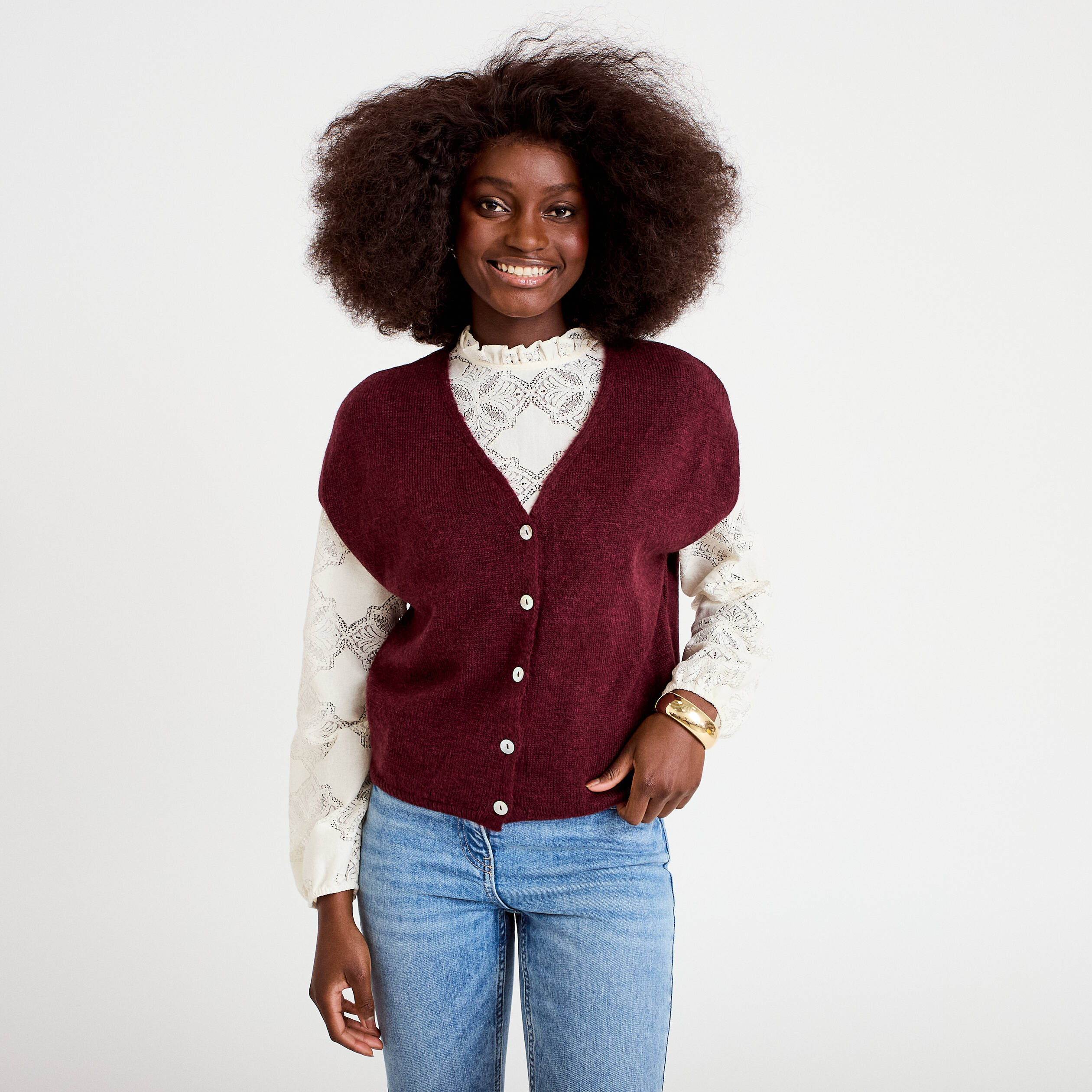 Gilet sans manches bordeaux femme