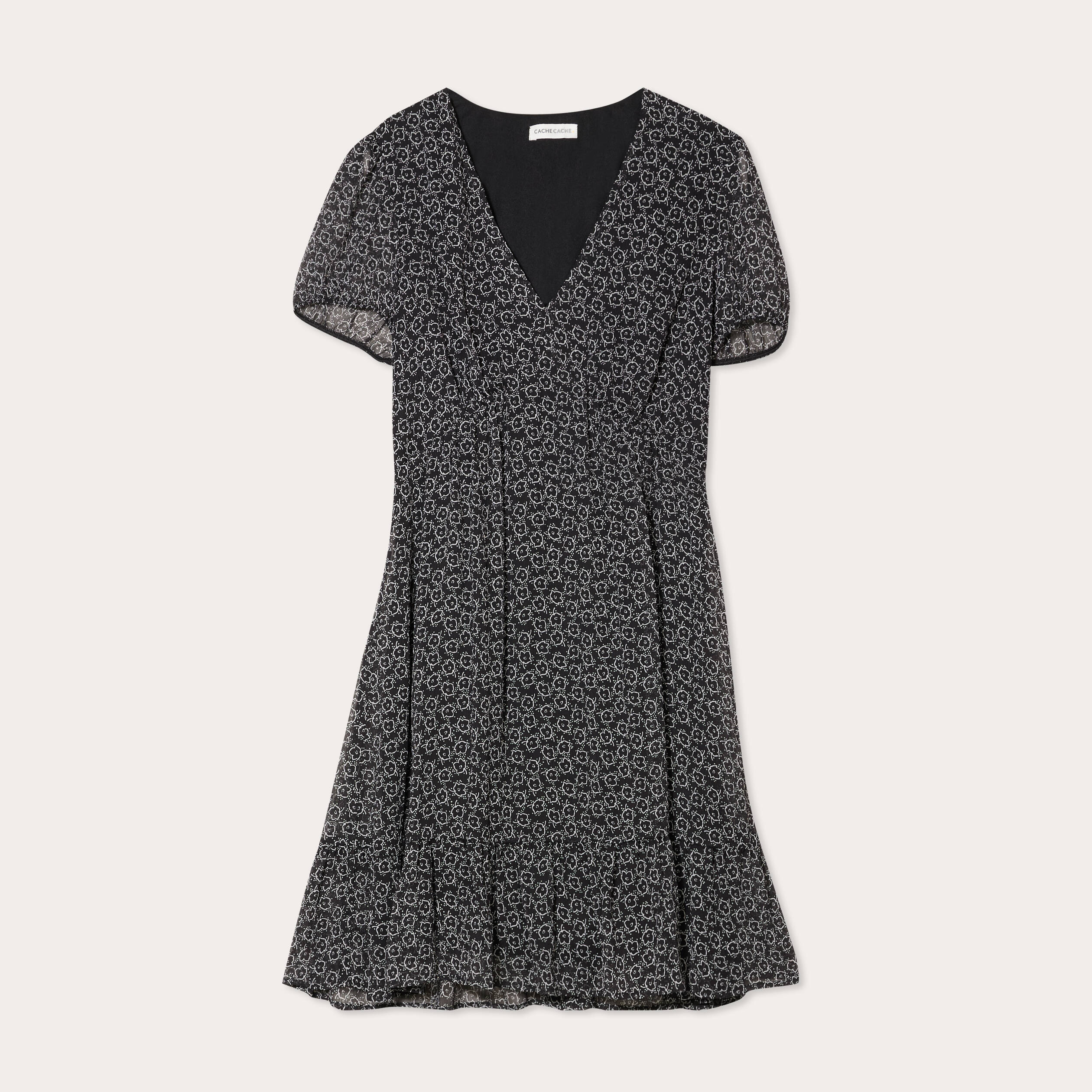 Robe &eacute;vas&eacute;e manches courtes noir femme