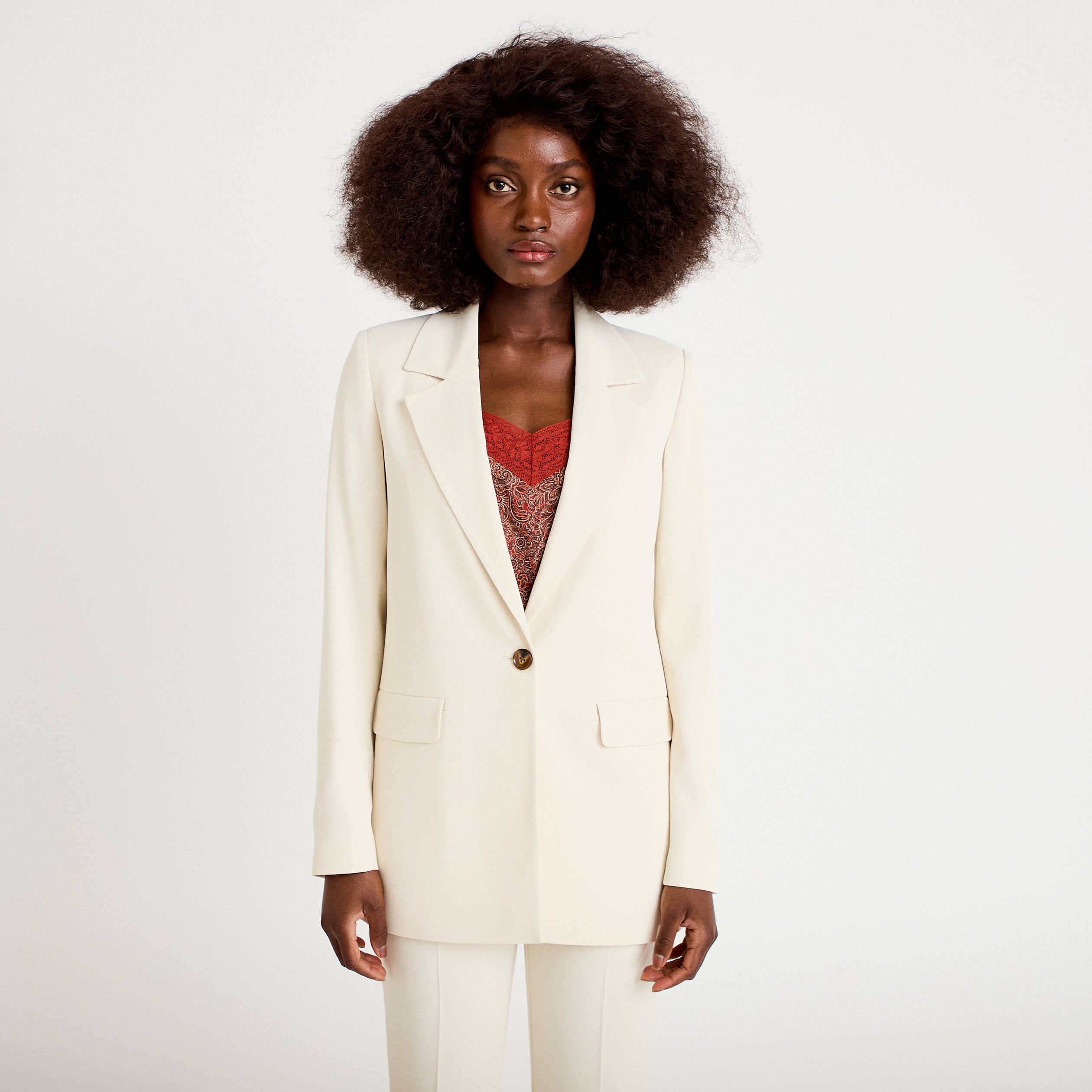 Veste cintr&eacute;e manches longues ecru femme
