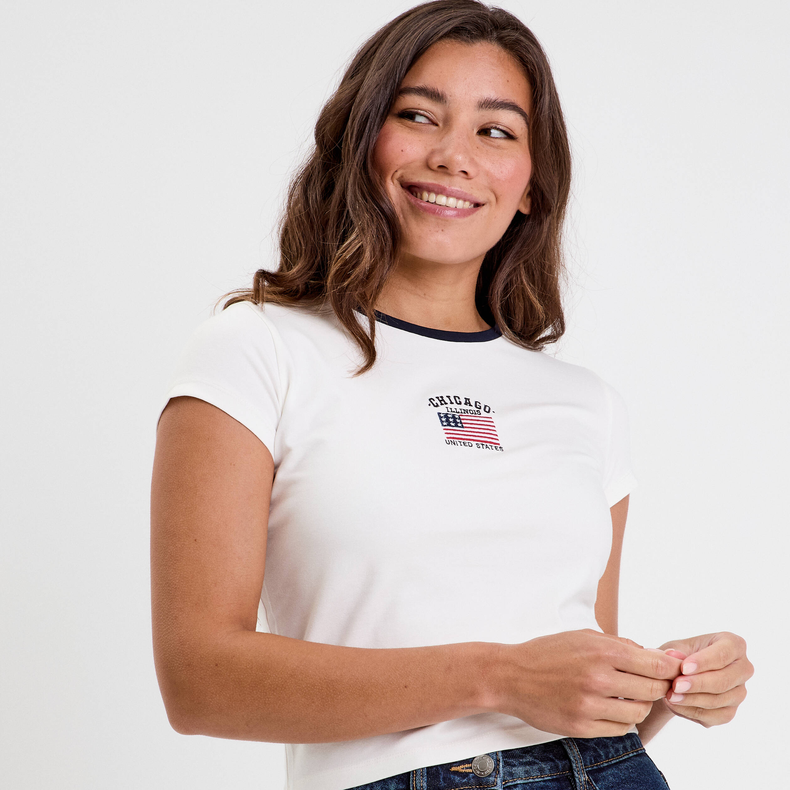 T-shirt manches courtes ecru femme