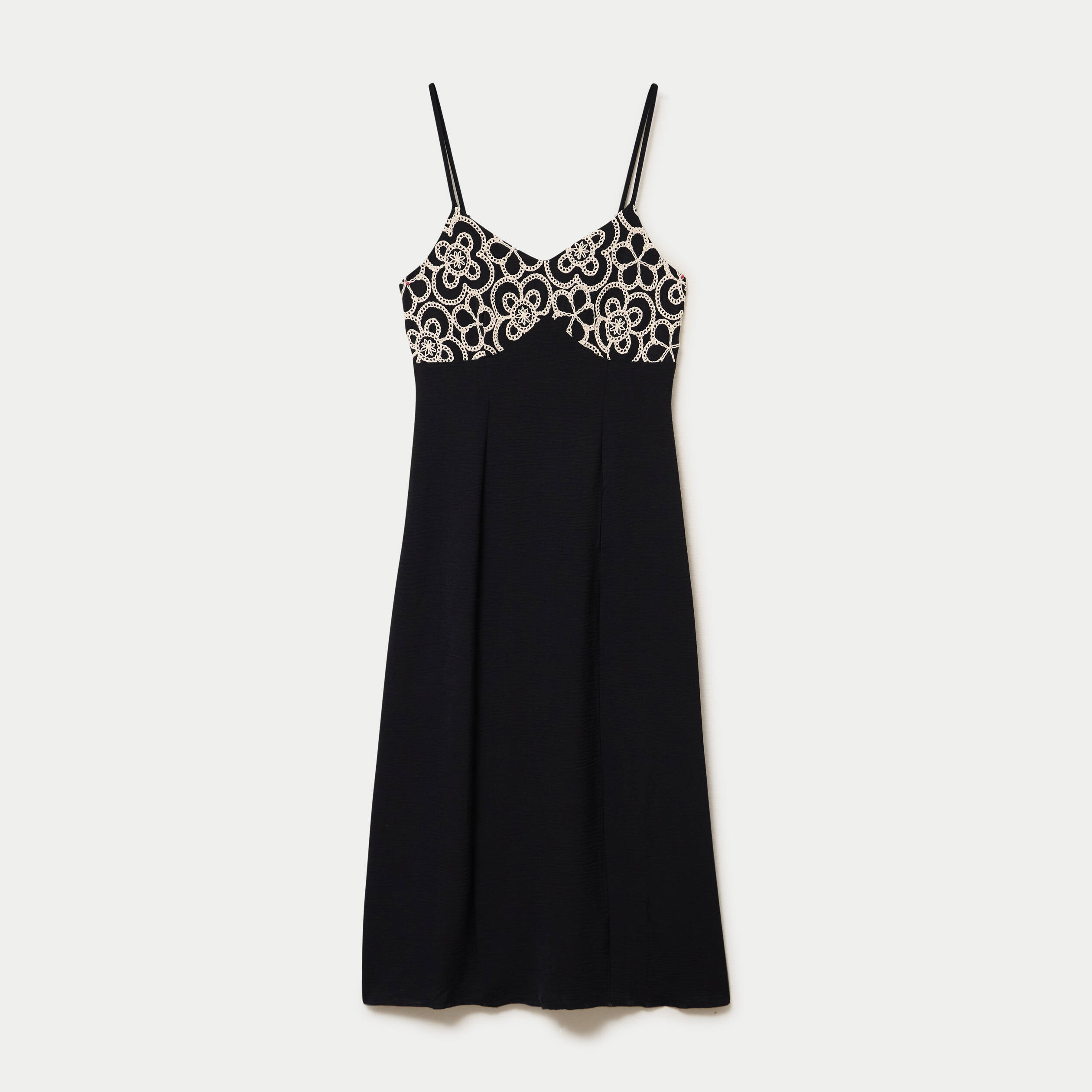 Robe longue droite col v bretelles fines noir femme