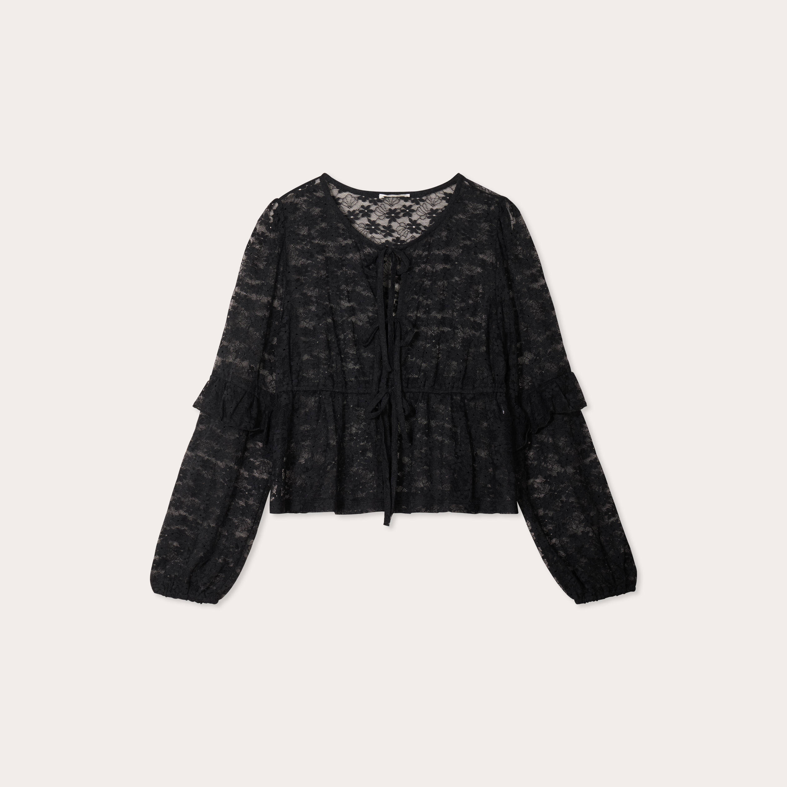 Blouse manches longues noeuds noir femme