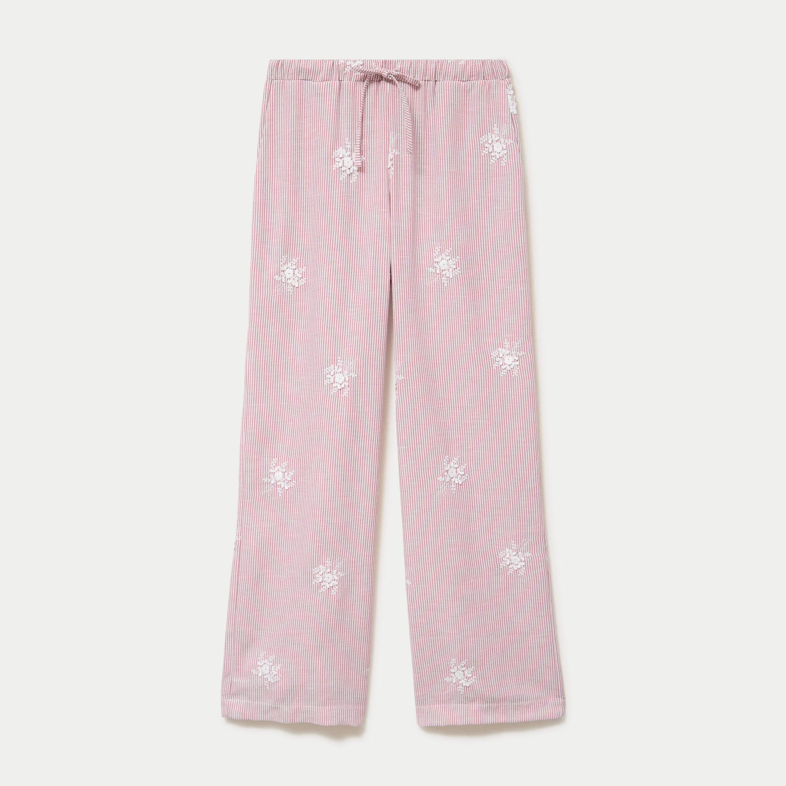 Pantalon large taille haute &agrave; relief rouge femme