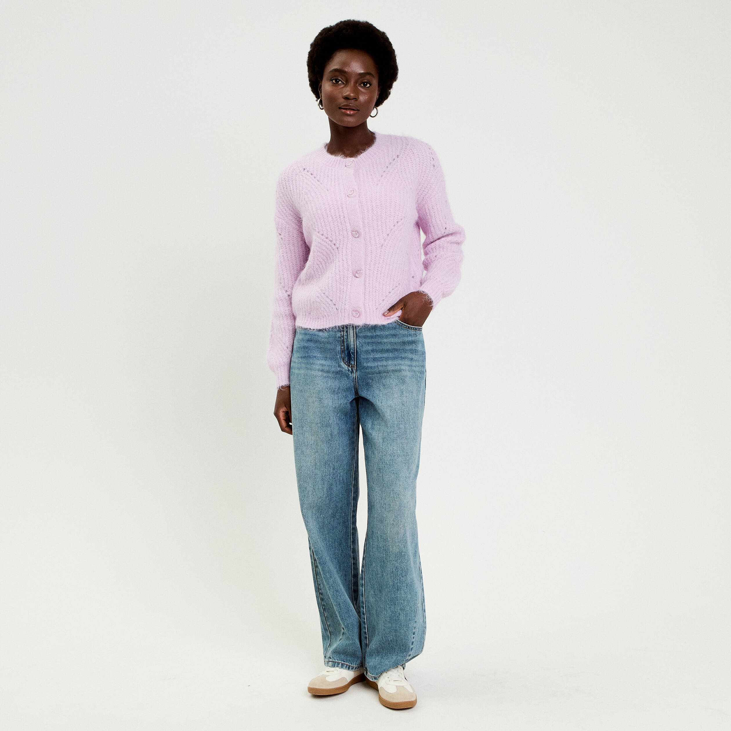Gilet ajour&eacute; manches longues parme femme
