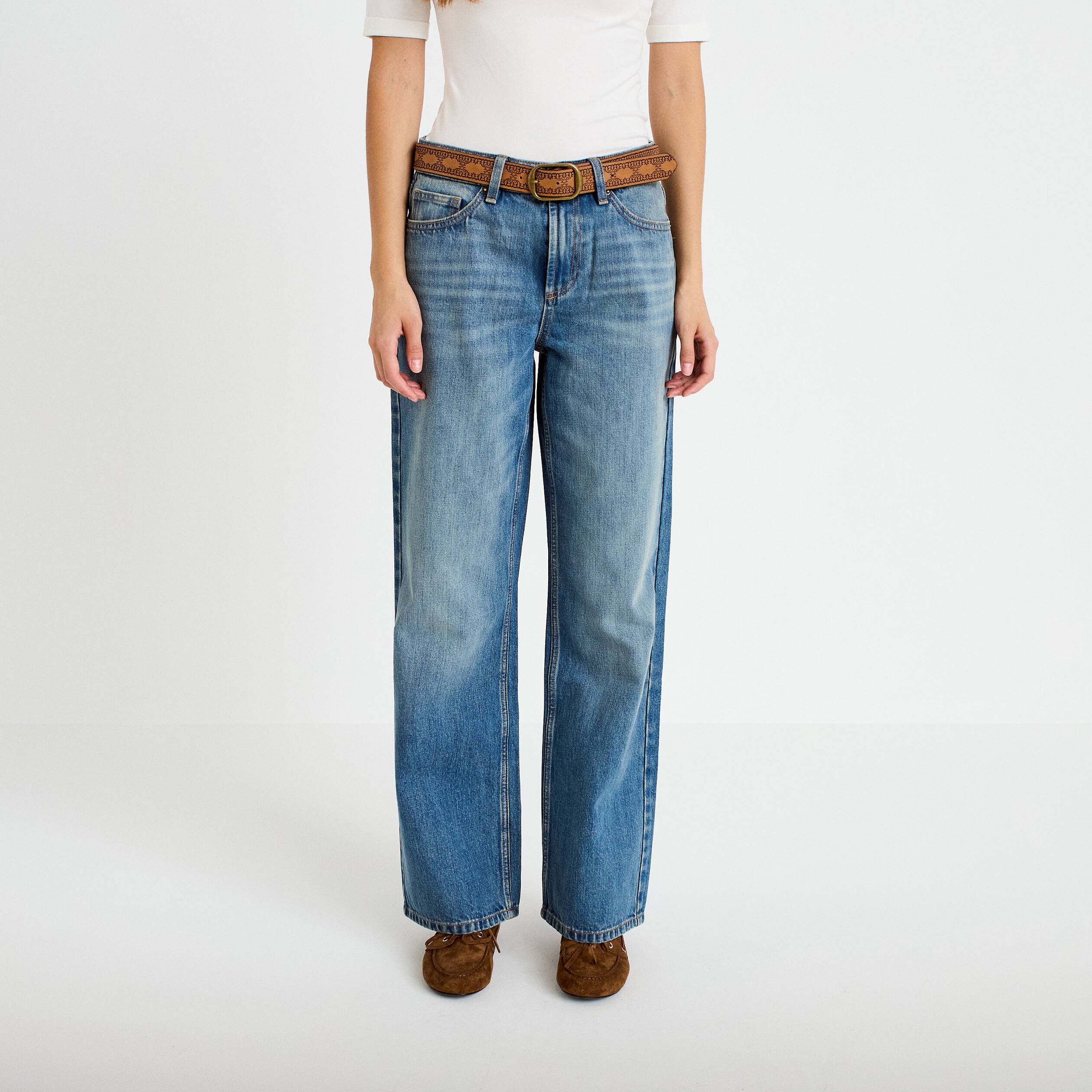 Jean wide leg ceinture amovible denim dirty femme