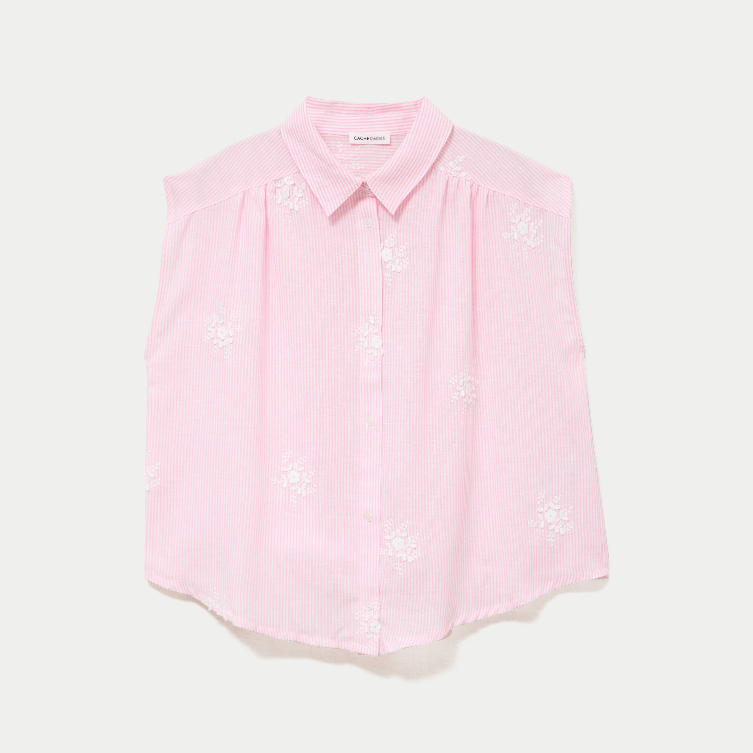 Chemise sans manches col classique rose femme