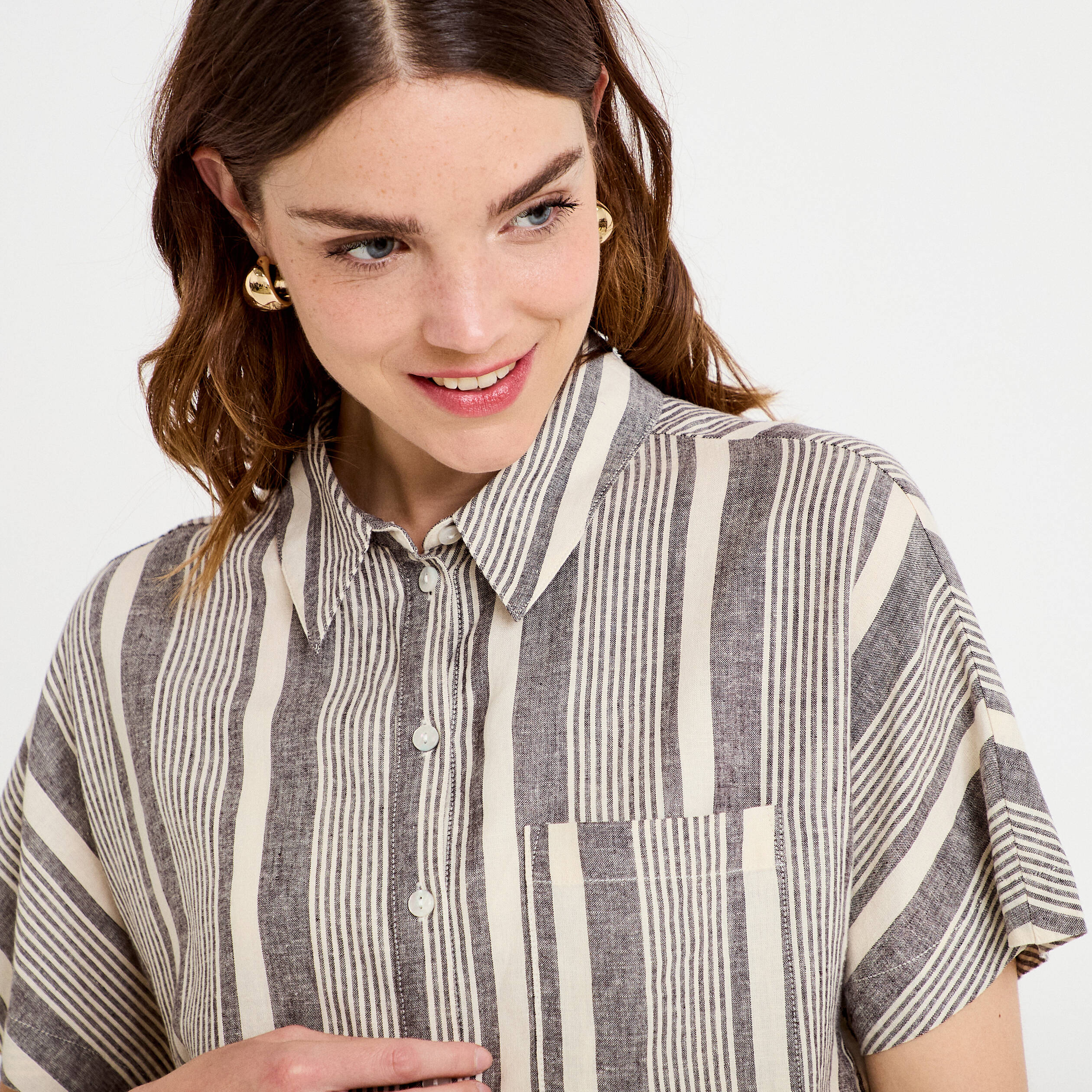 Chemise droite courte col classique blanc femme