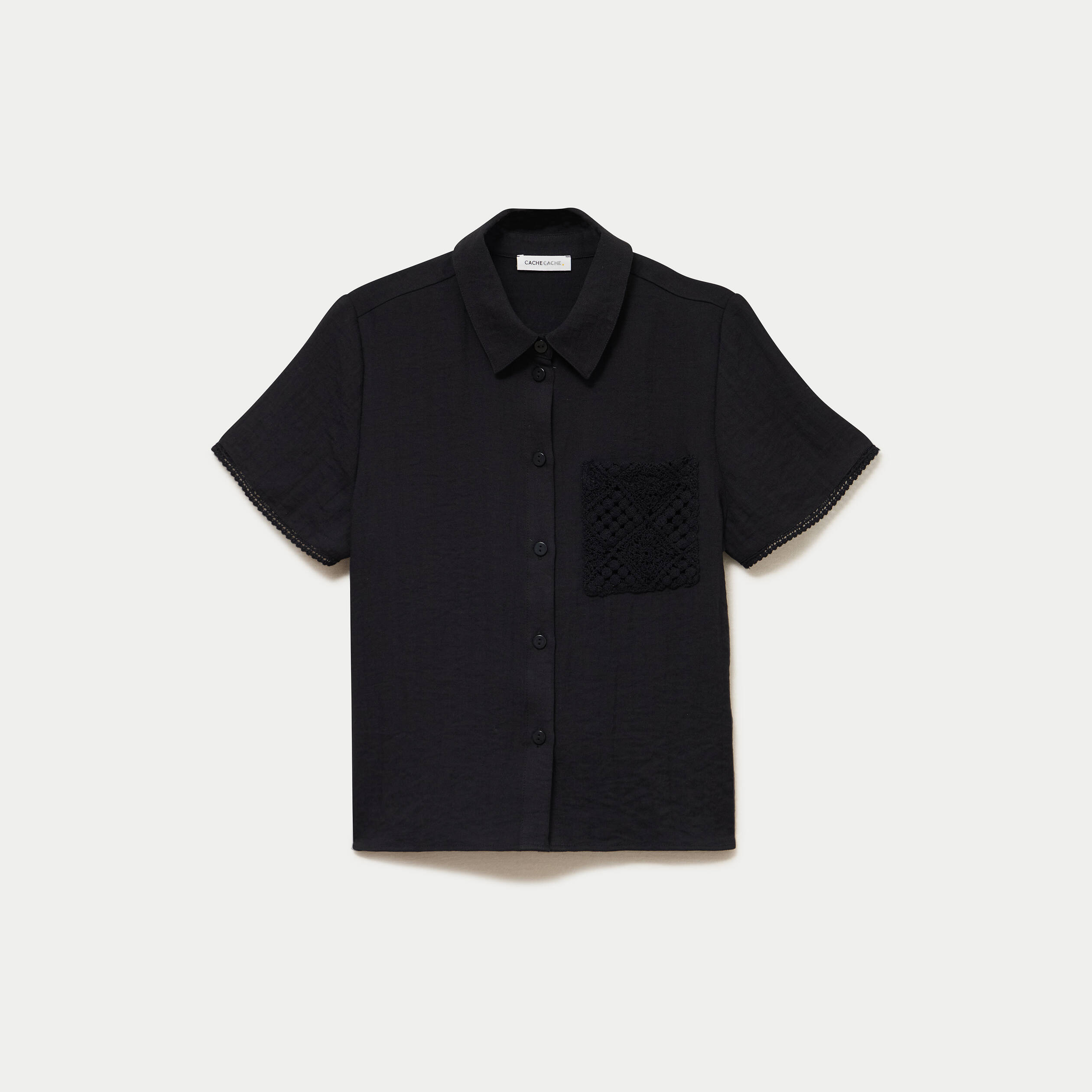 Chemise col classique manches courtes noir femme