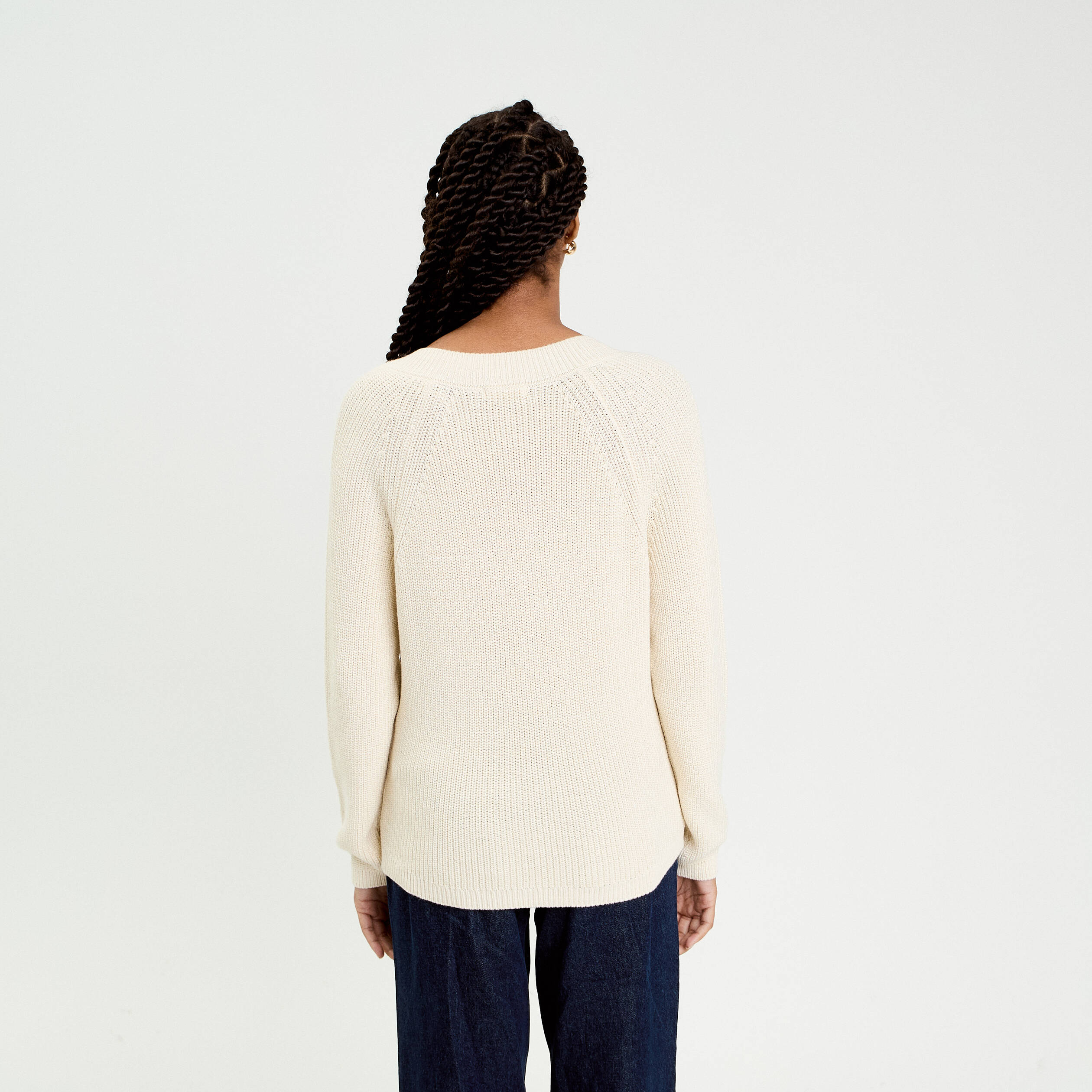 Pull col v manches longues ivoire femme