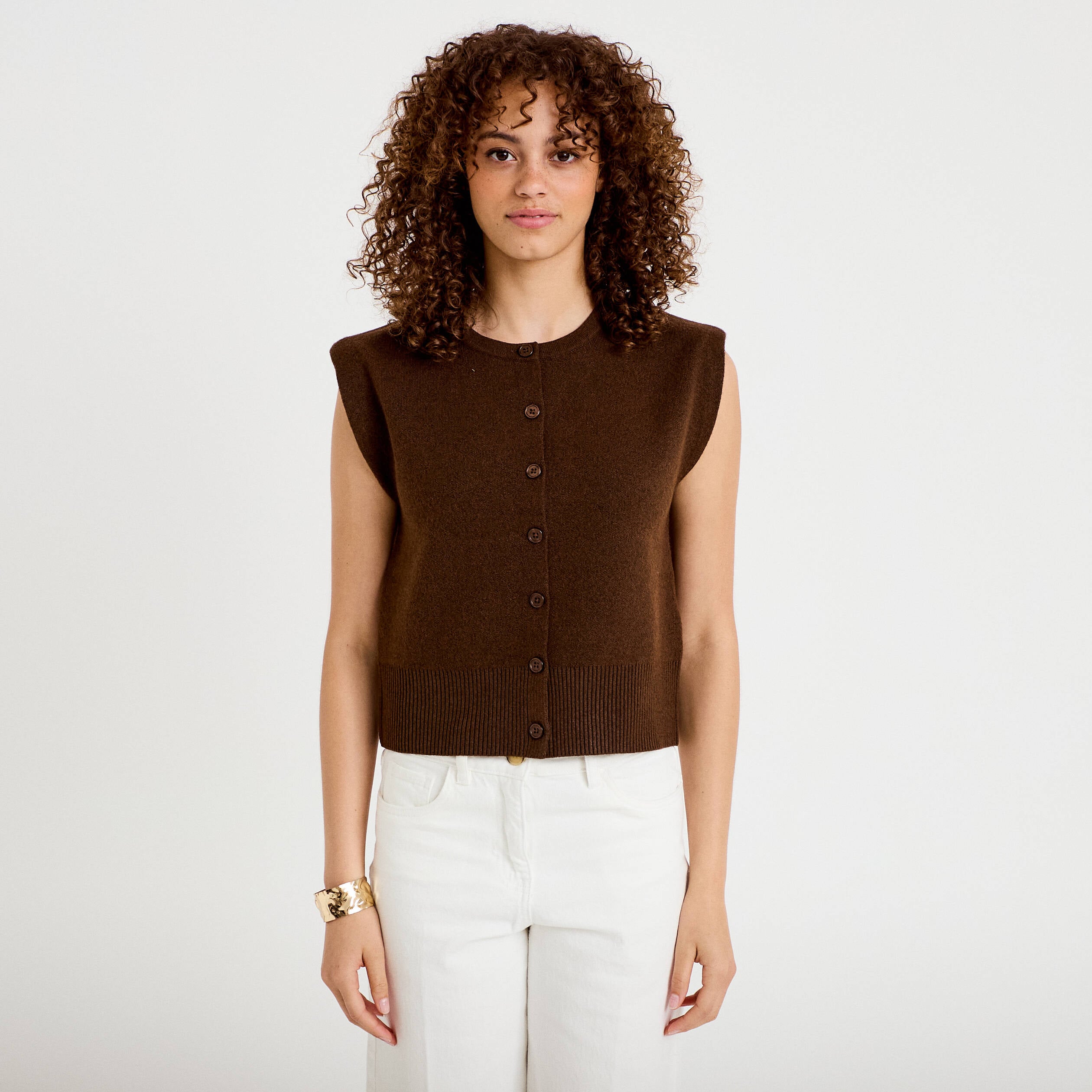 Gilet sans manches marron fonc&eacute; femme