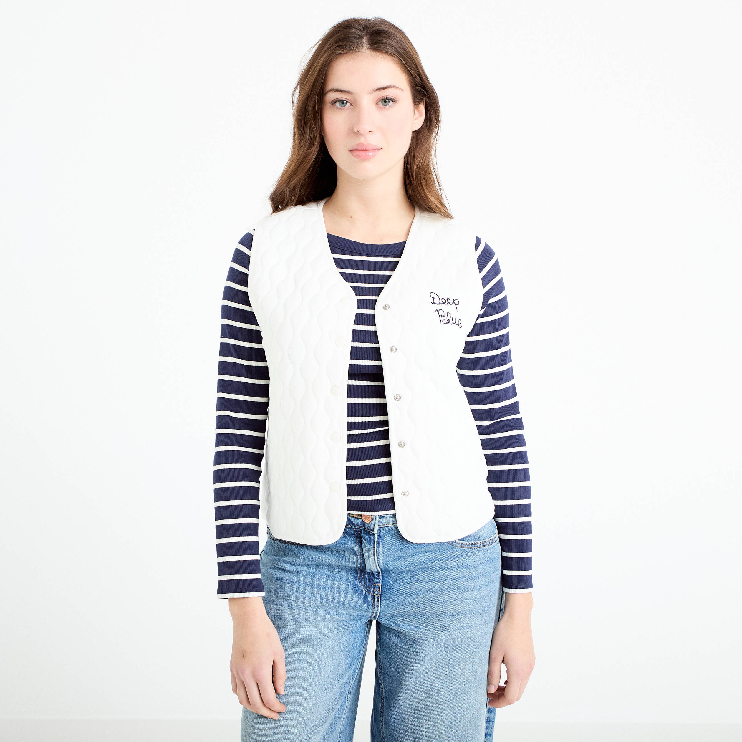 Gilet sans manches matelass&eacute; ecru femme