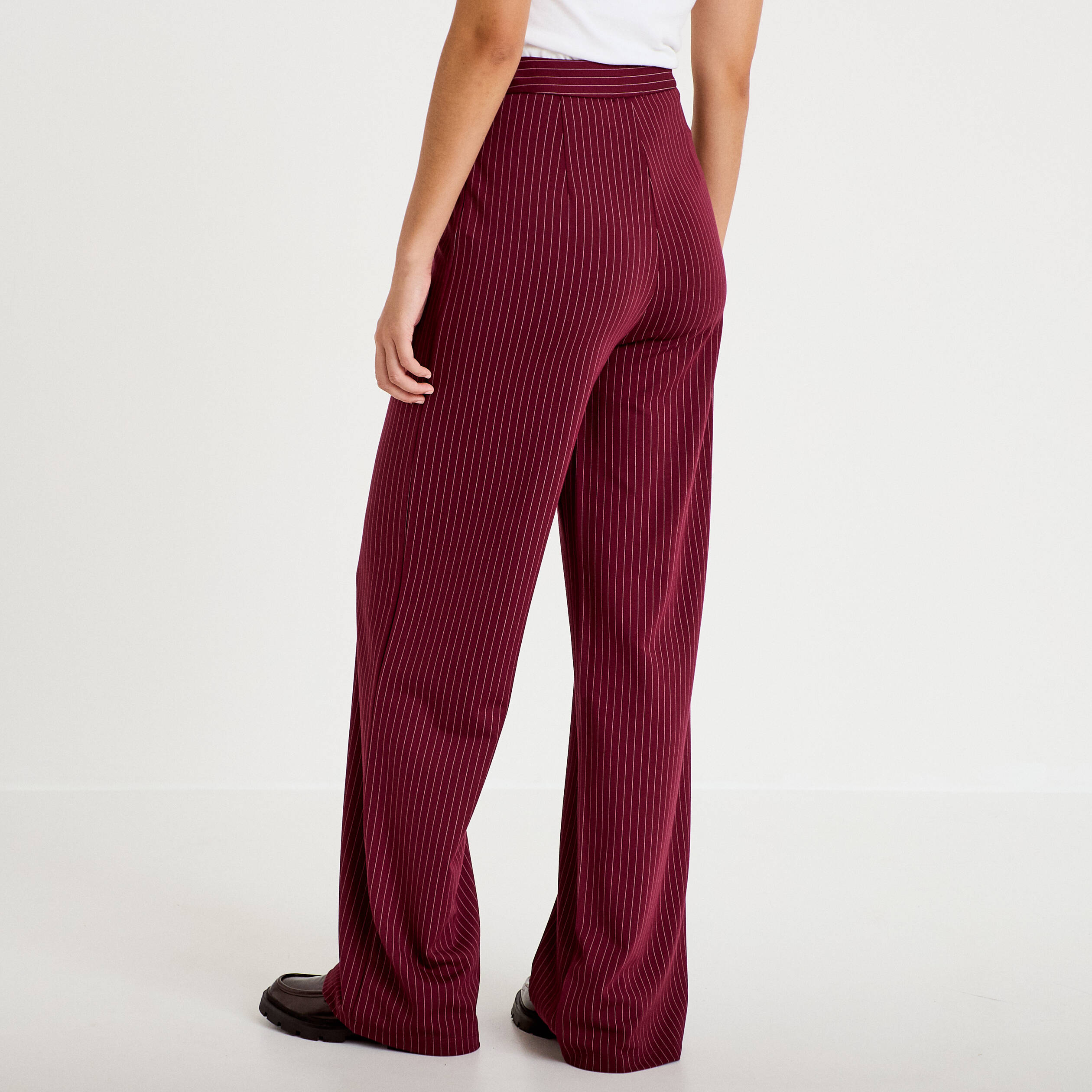 Pantalon large taille haute rouge femme