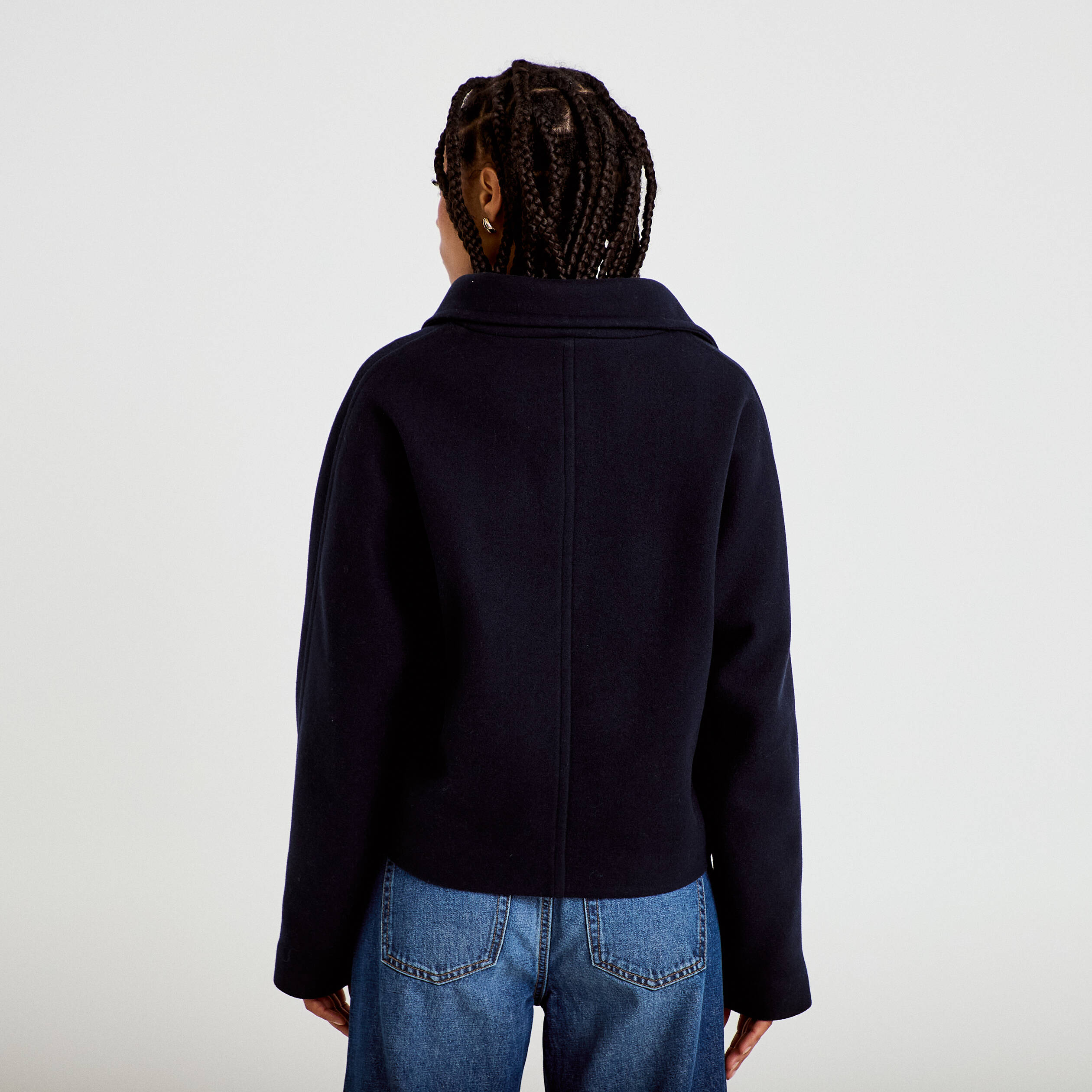 Caban court col montant bleu marine femme