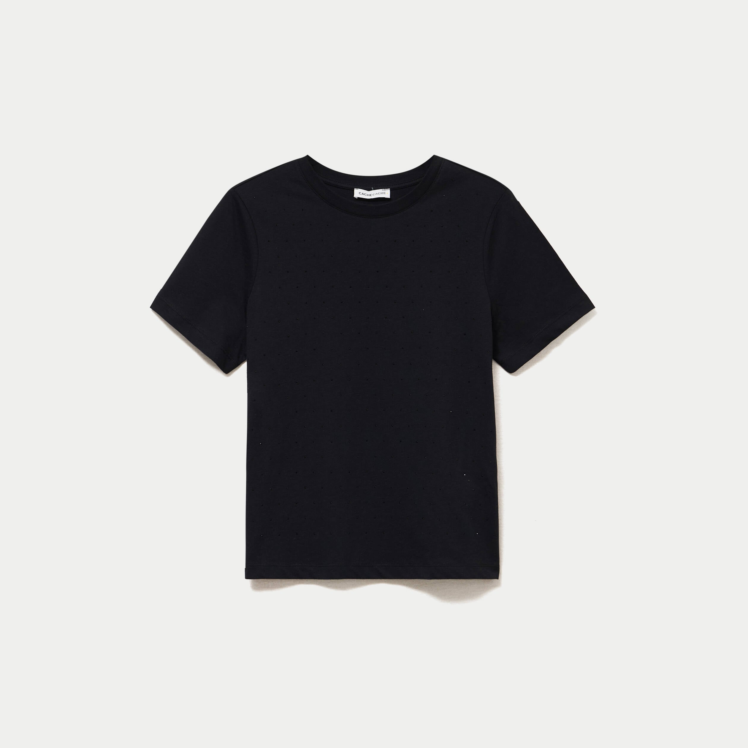 T-shirt &agrave; strass manches courtes noir femme