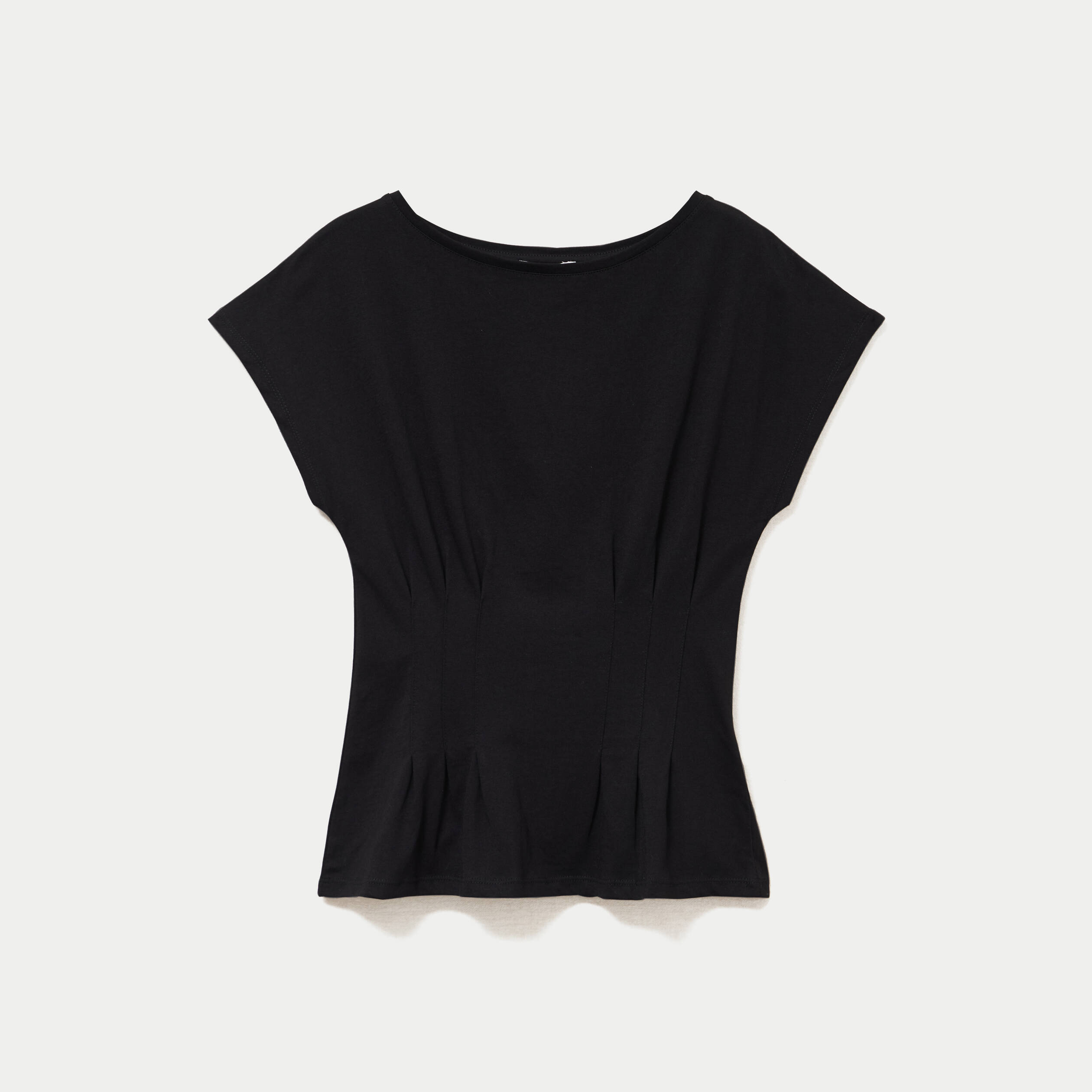 T-shirt cintr&eacute; col rond manches courtes noir femme