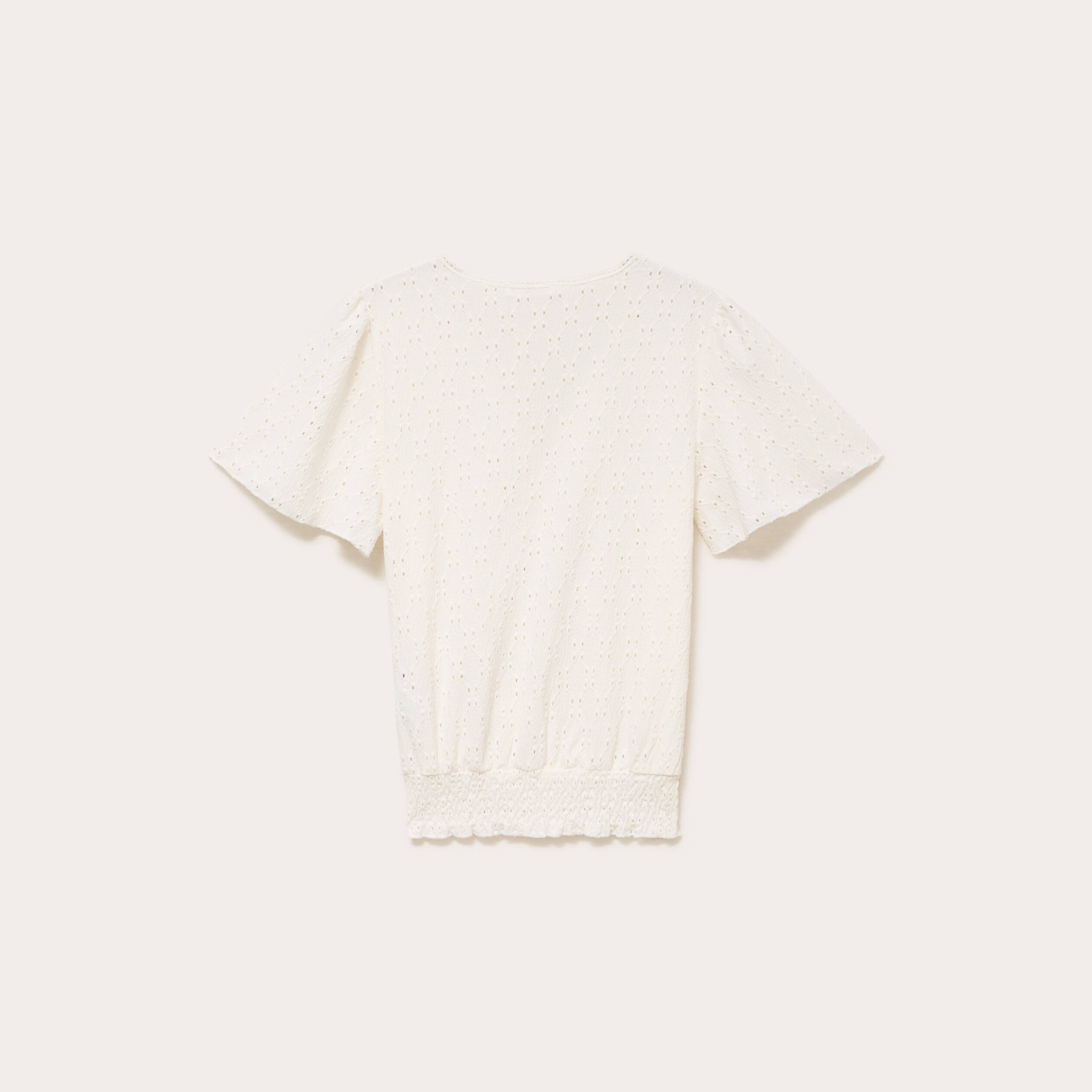 Blouse ajour&eacute;e col v manches courtes ecru femme