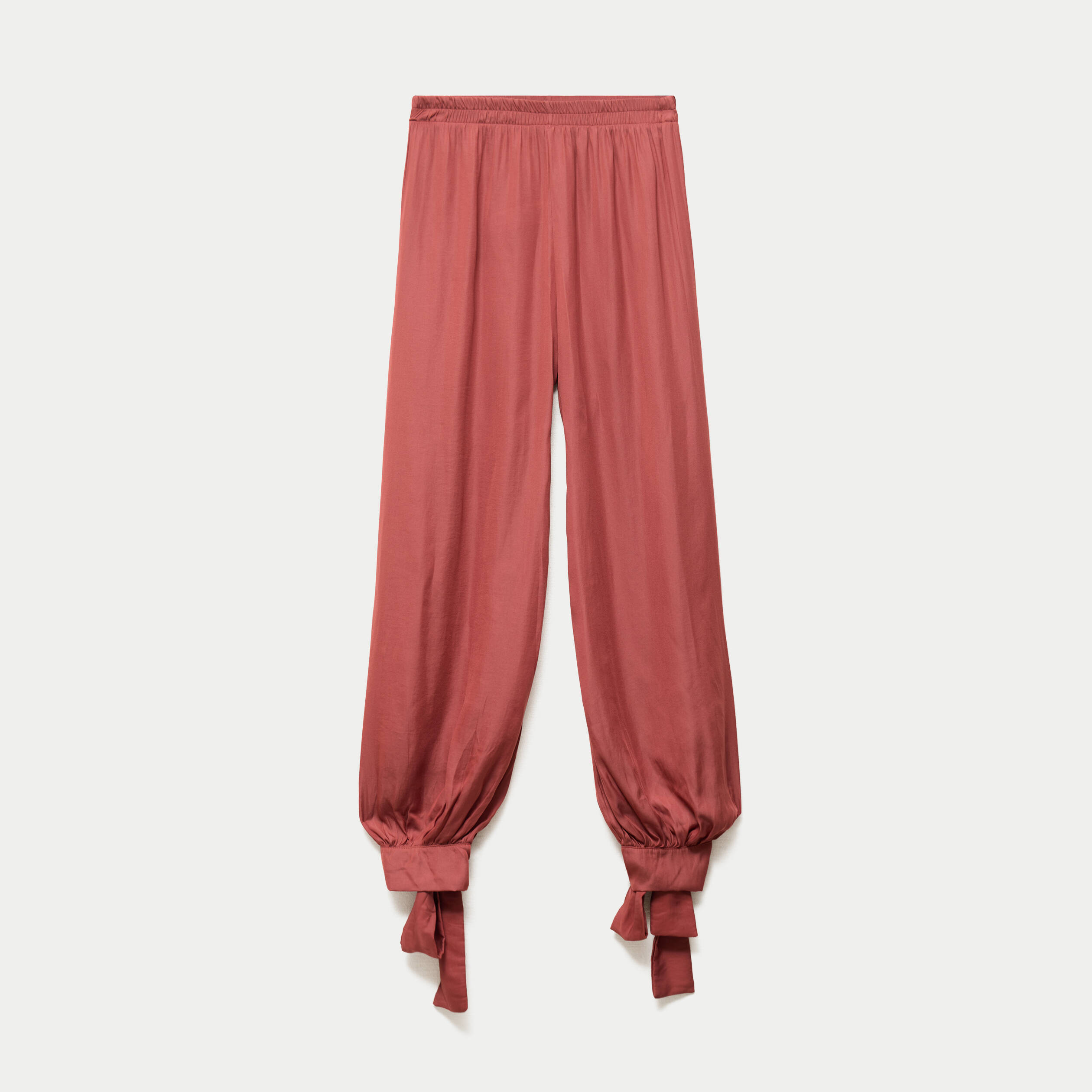 Pantalon large taille standard satin&eacute; vieux rose femme