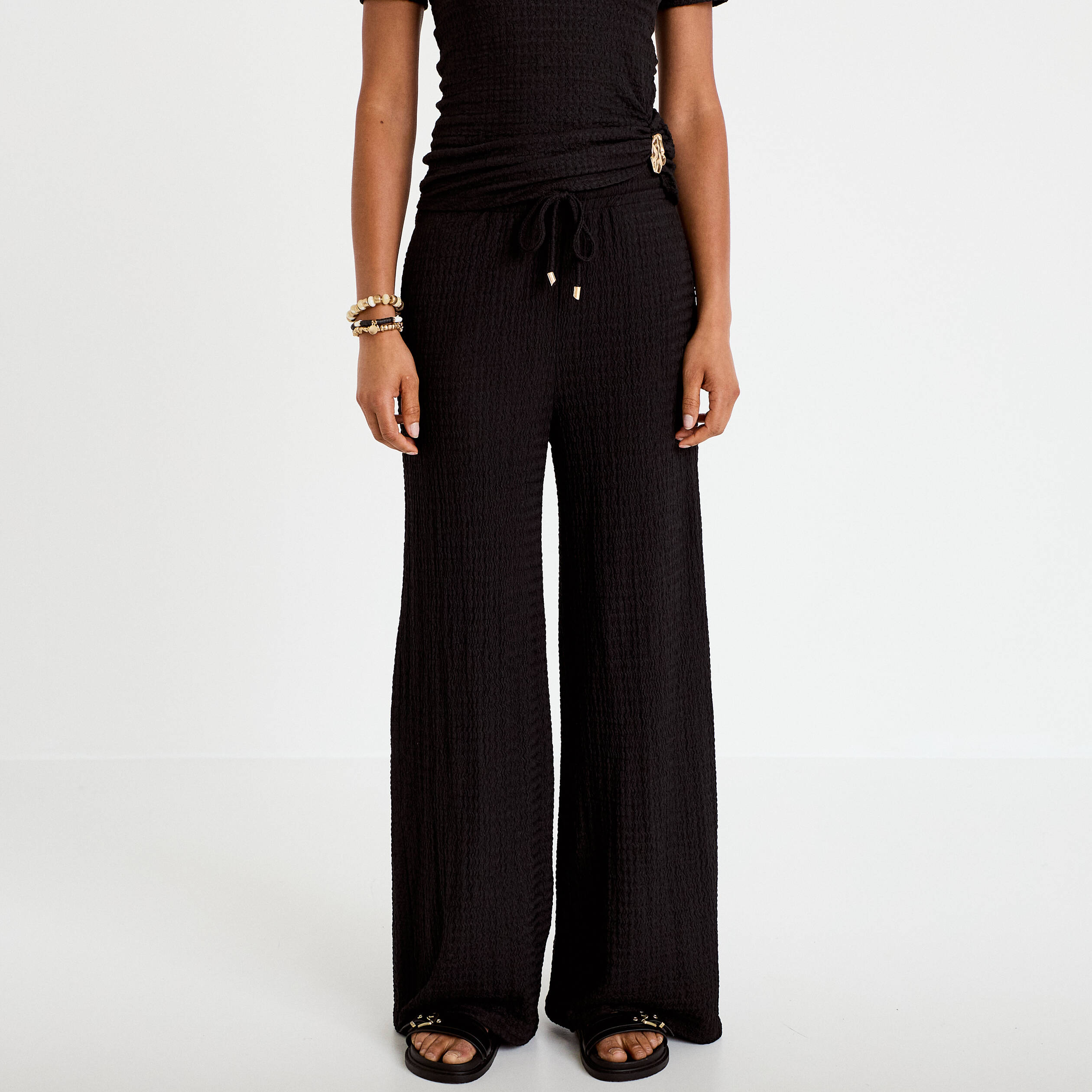 Pantalon large taille standard noir femme