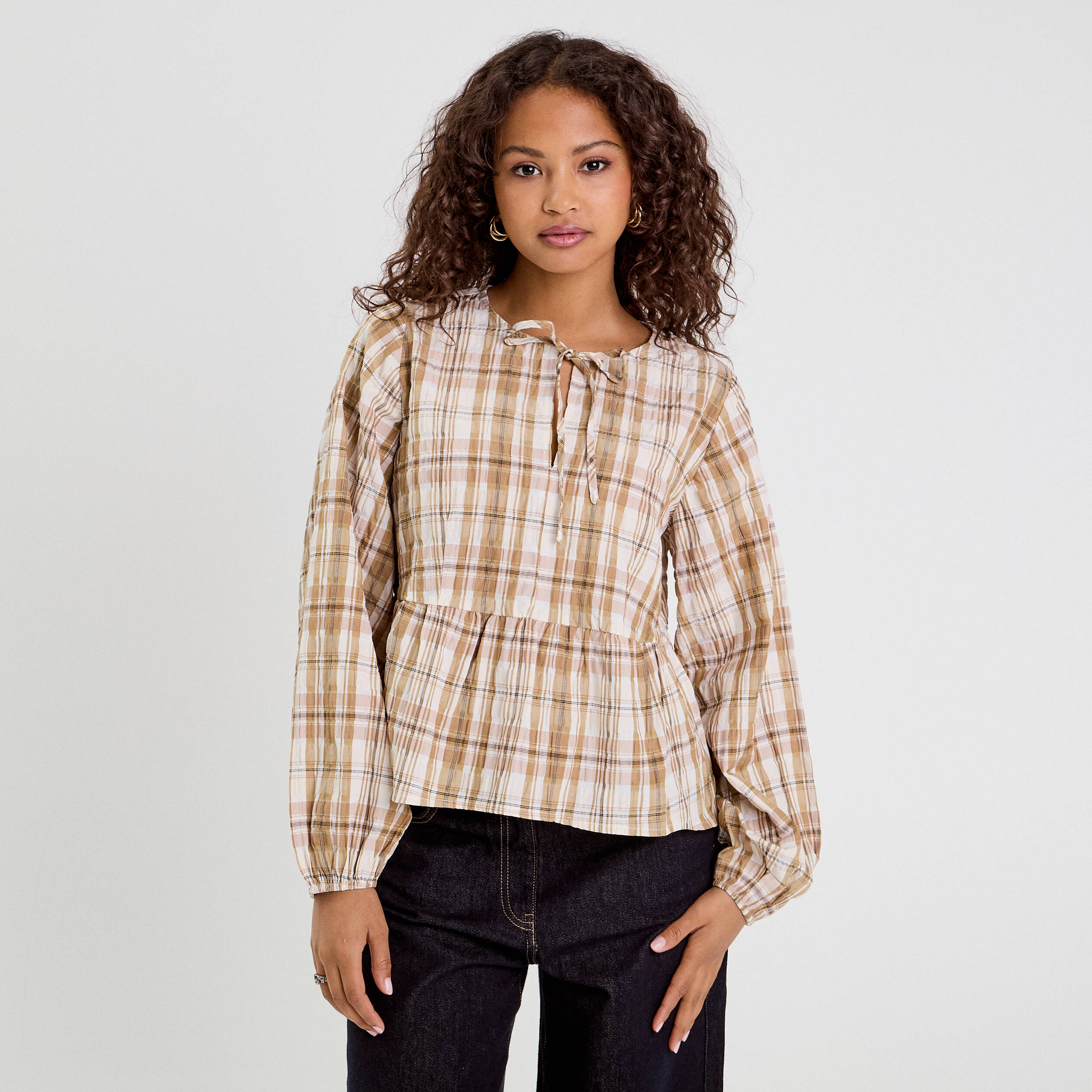 Blouse manches longues camel femme