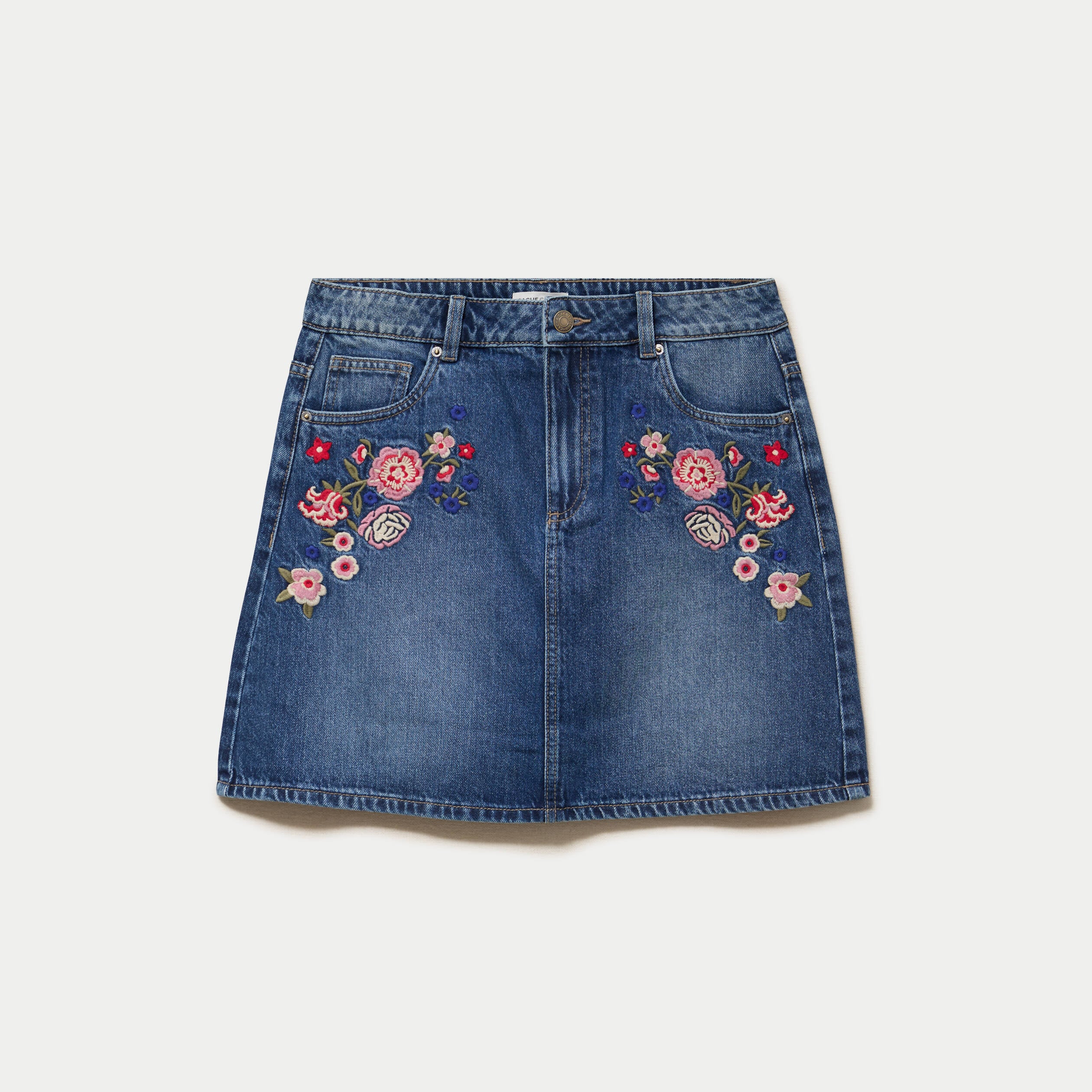 Jupe droite courte en jean denim stone femme