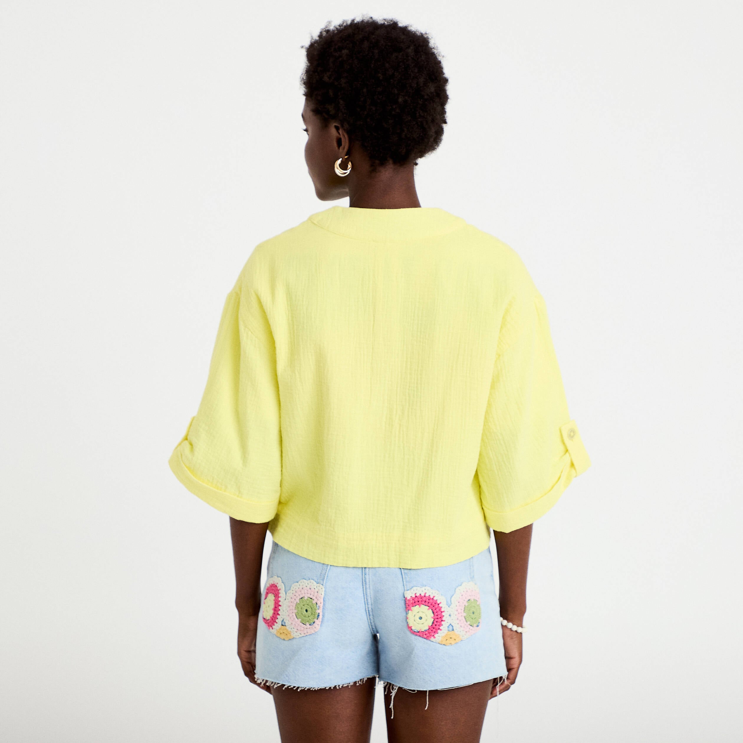 Veste ample pliss&eacute;e manches 3/4 jaune citron femme