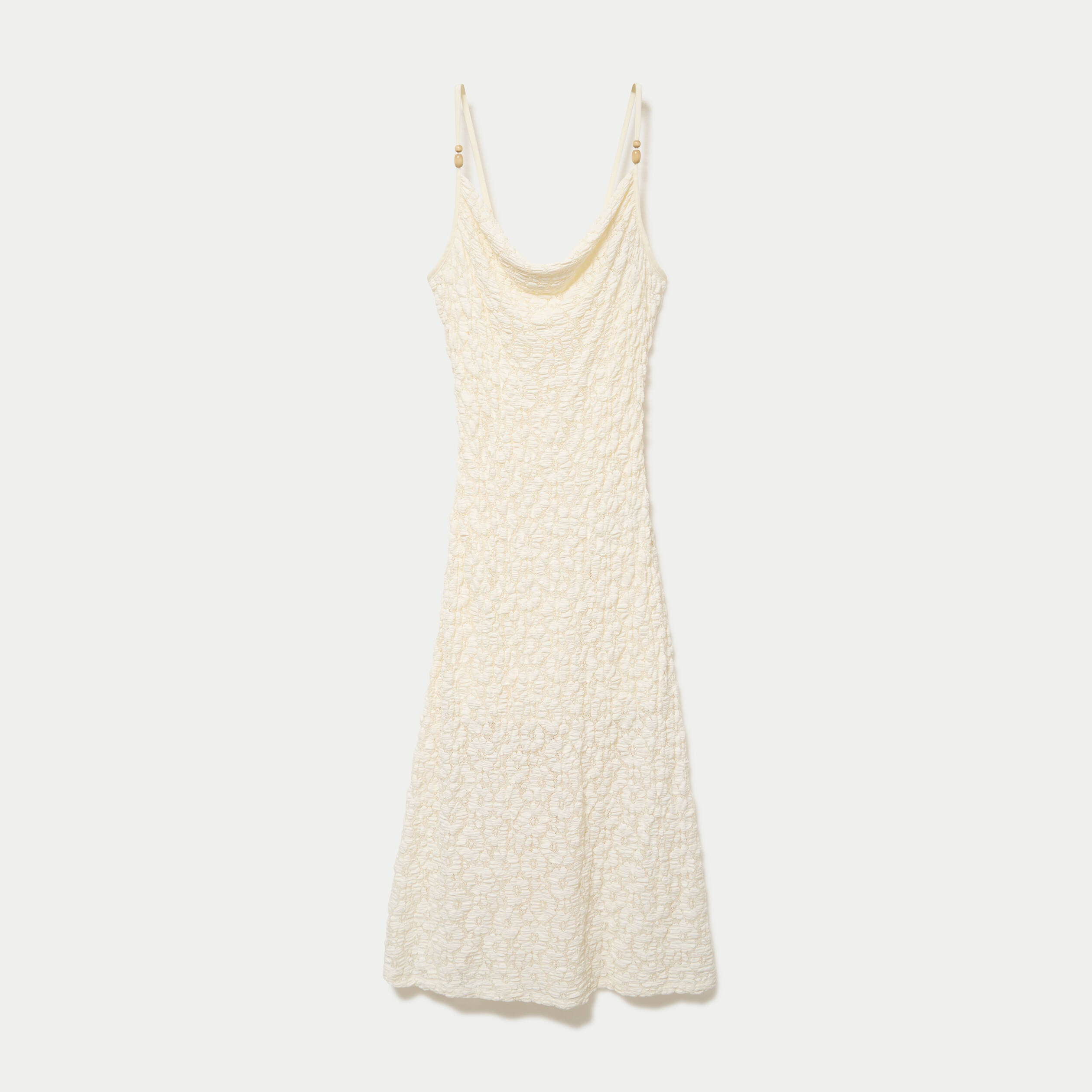 Robe longue droite en maille ecru femme