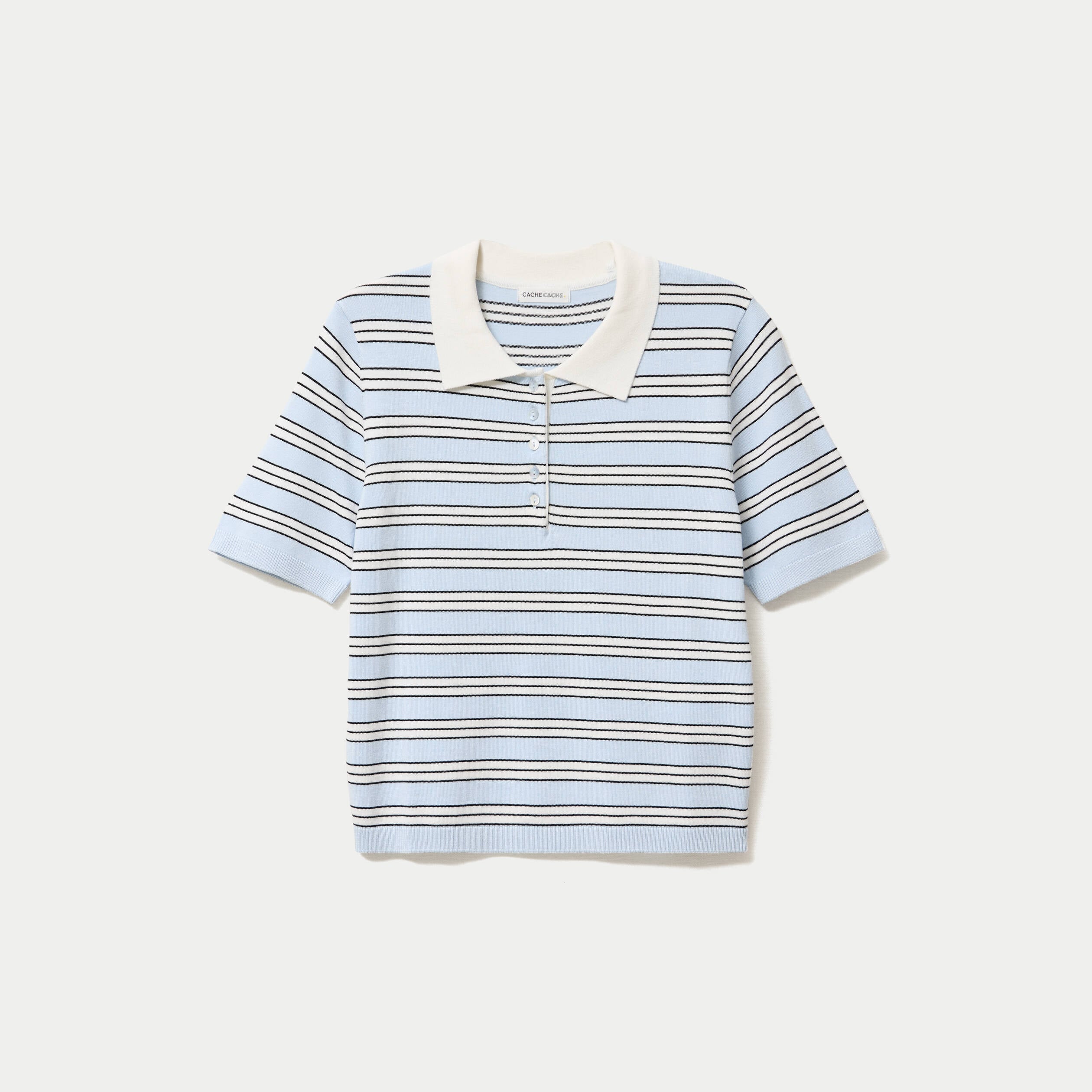 Polo manches courtes col chemise bleu femme