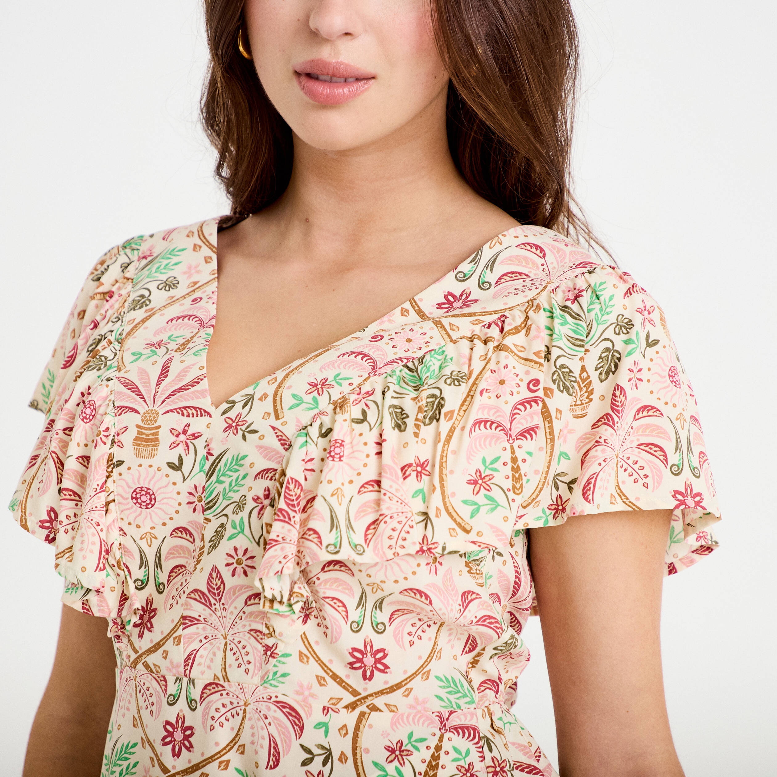 Blouse col v manches courtes blanc femme