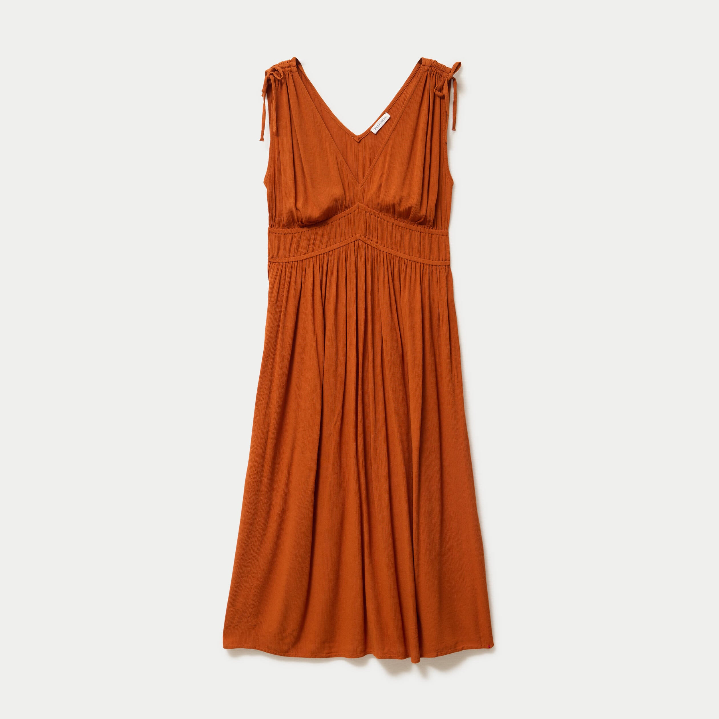 Robe midi &eacute;vas&eacute;e d&eacute;collet&eacute; sans manches orange fonc&eacute; femme
