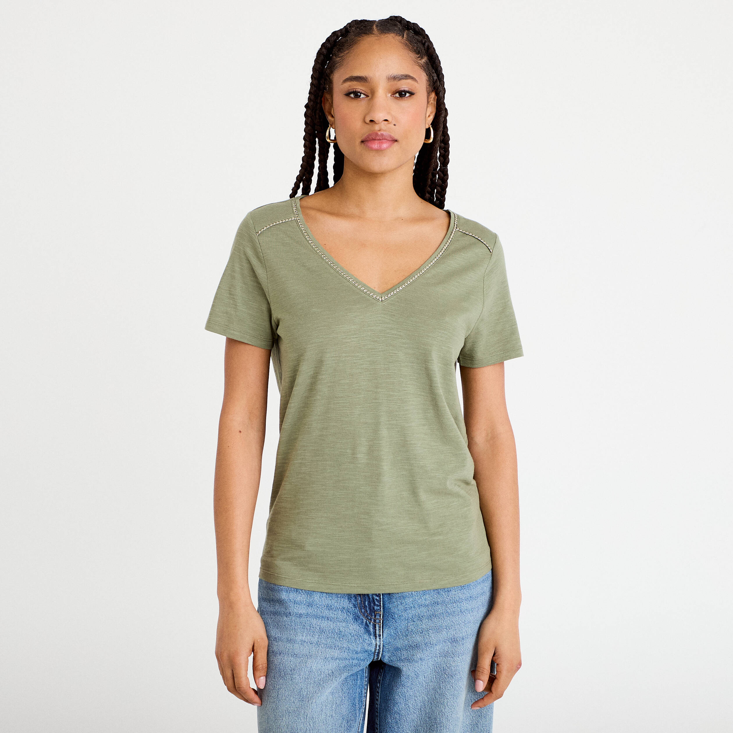 T-shirt manches courtes vert kaki femme