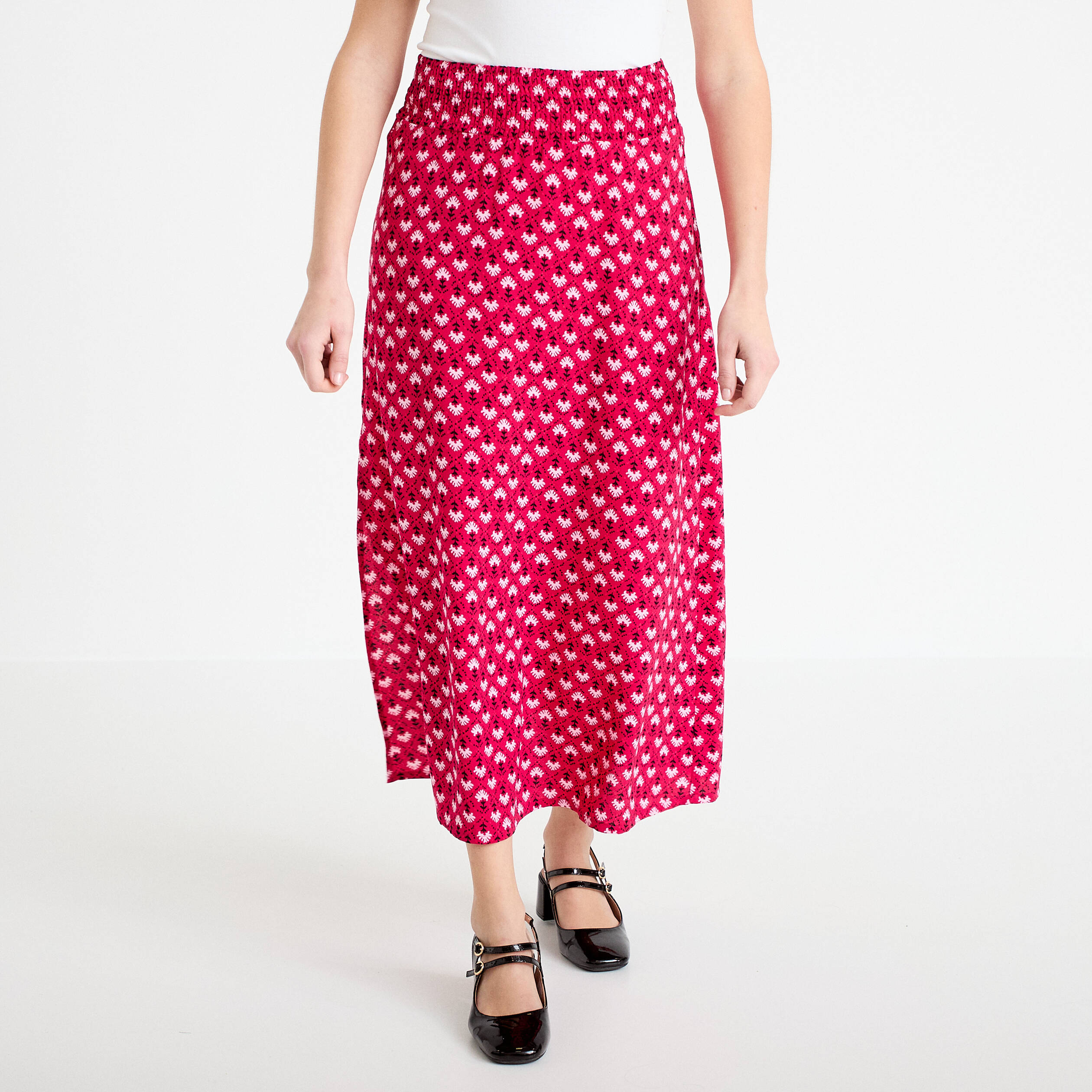 Jupe longue fluide rose cerise femme