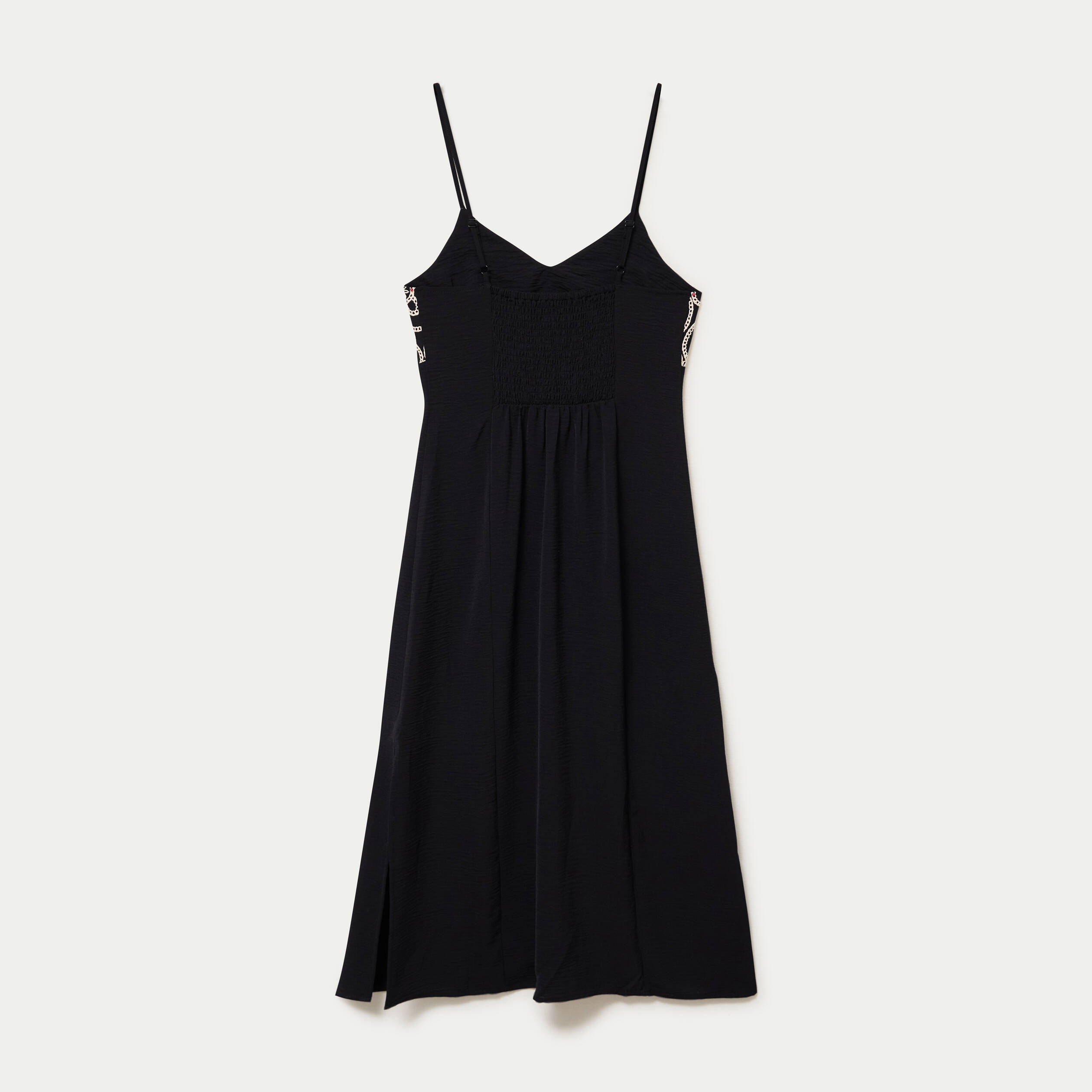 Robe longue droite col v bretelles fines noir femme