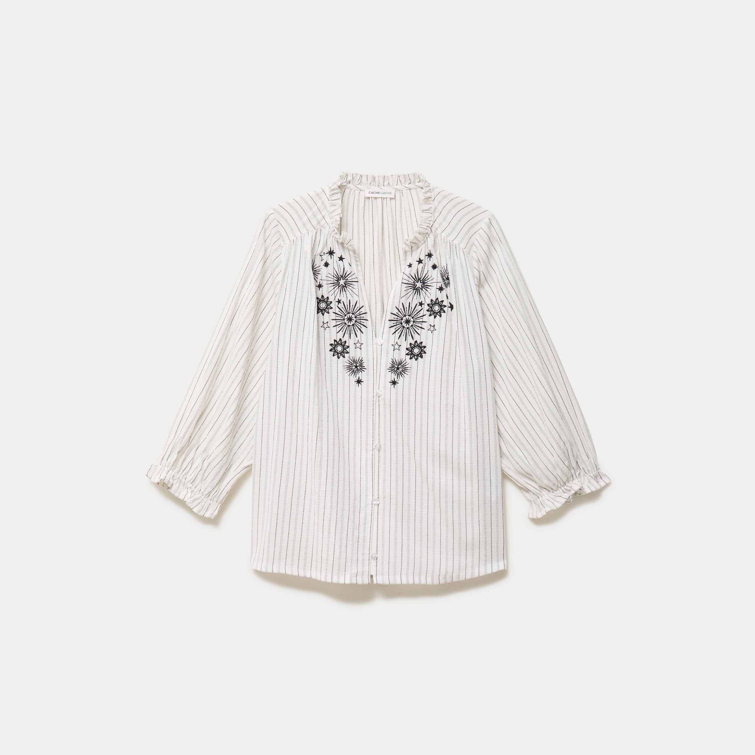 Blouse ample broderie manches 3/4 blanc femme