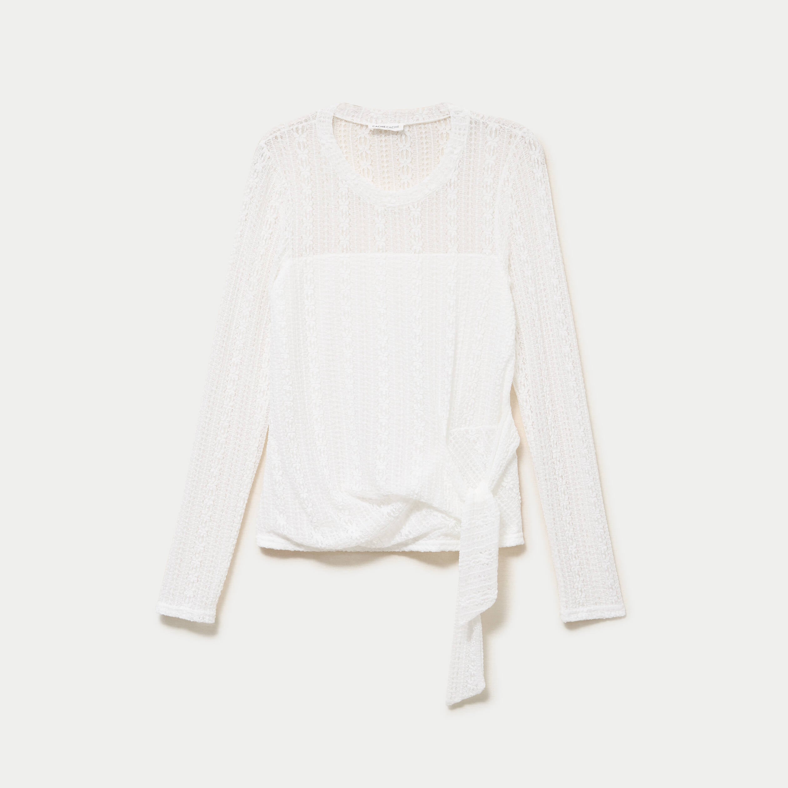 Top droit manches longues dentelle ecru femme