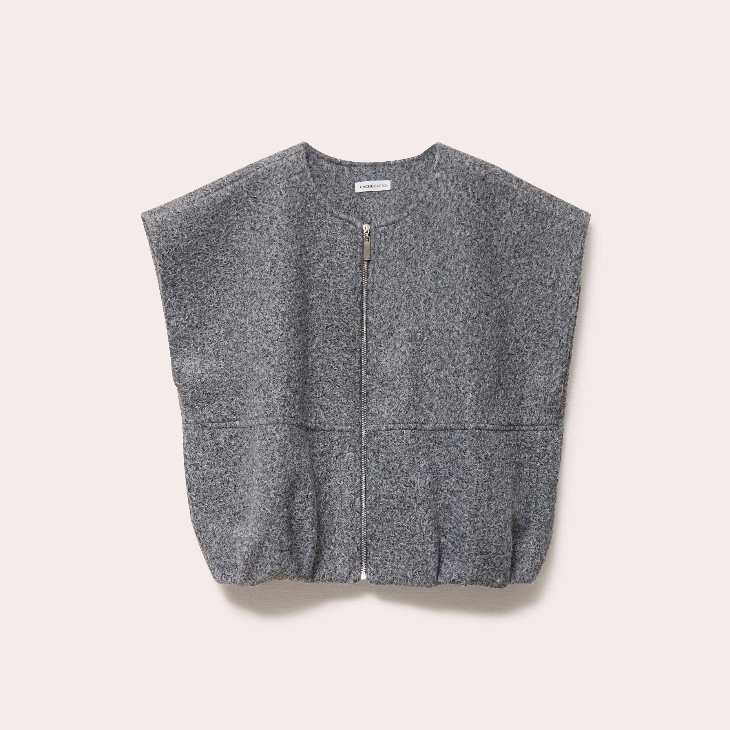 Veste oversize sans manches col rond gris clair femme