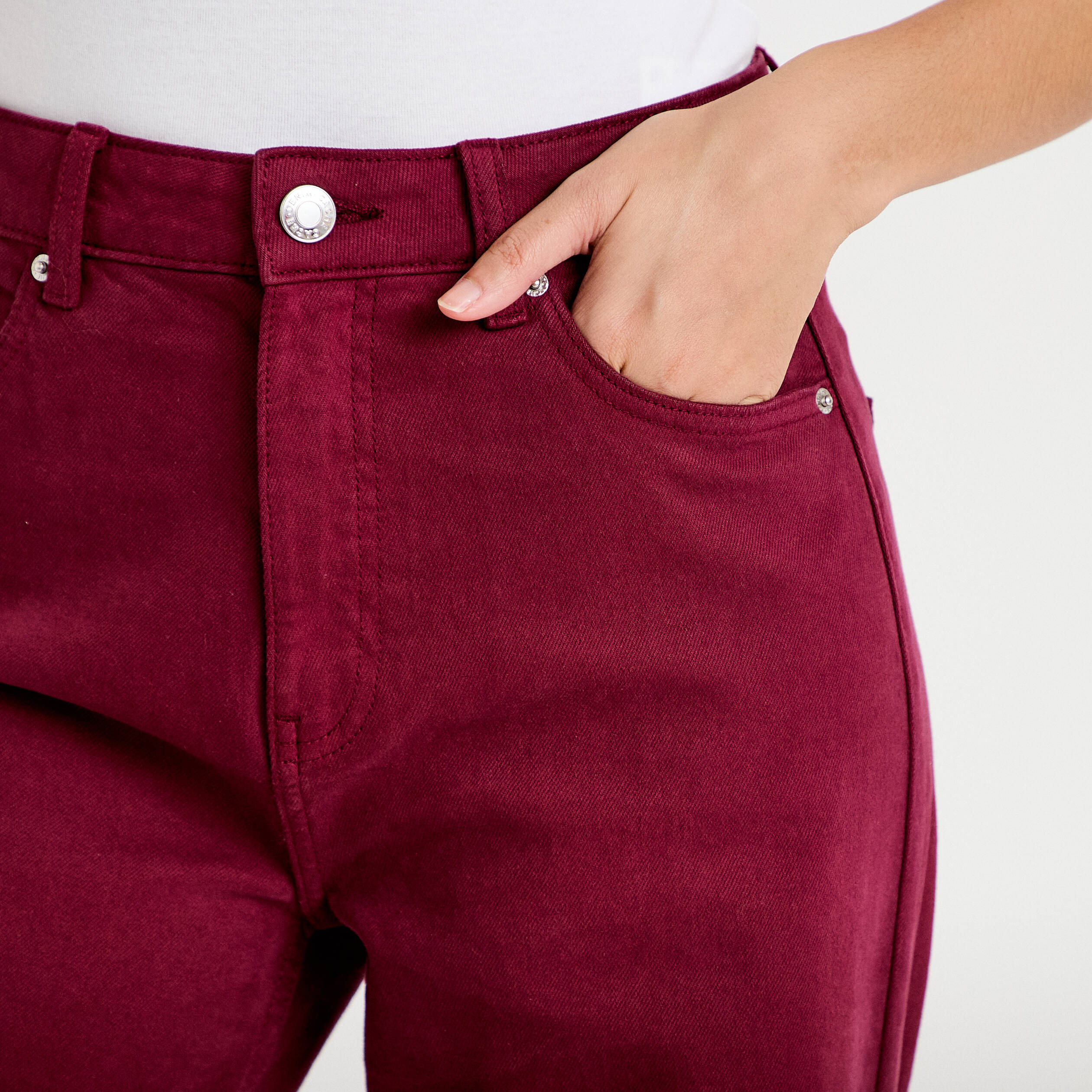 Jean wide leg taille haute bordeaux femme