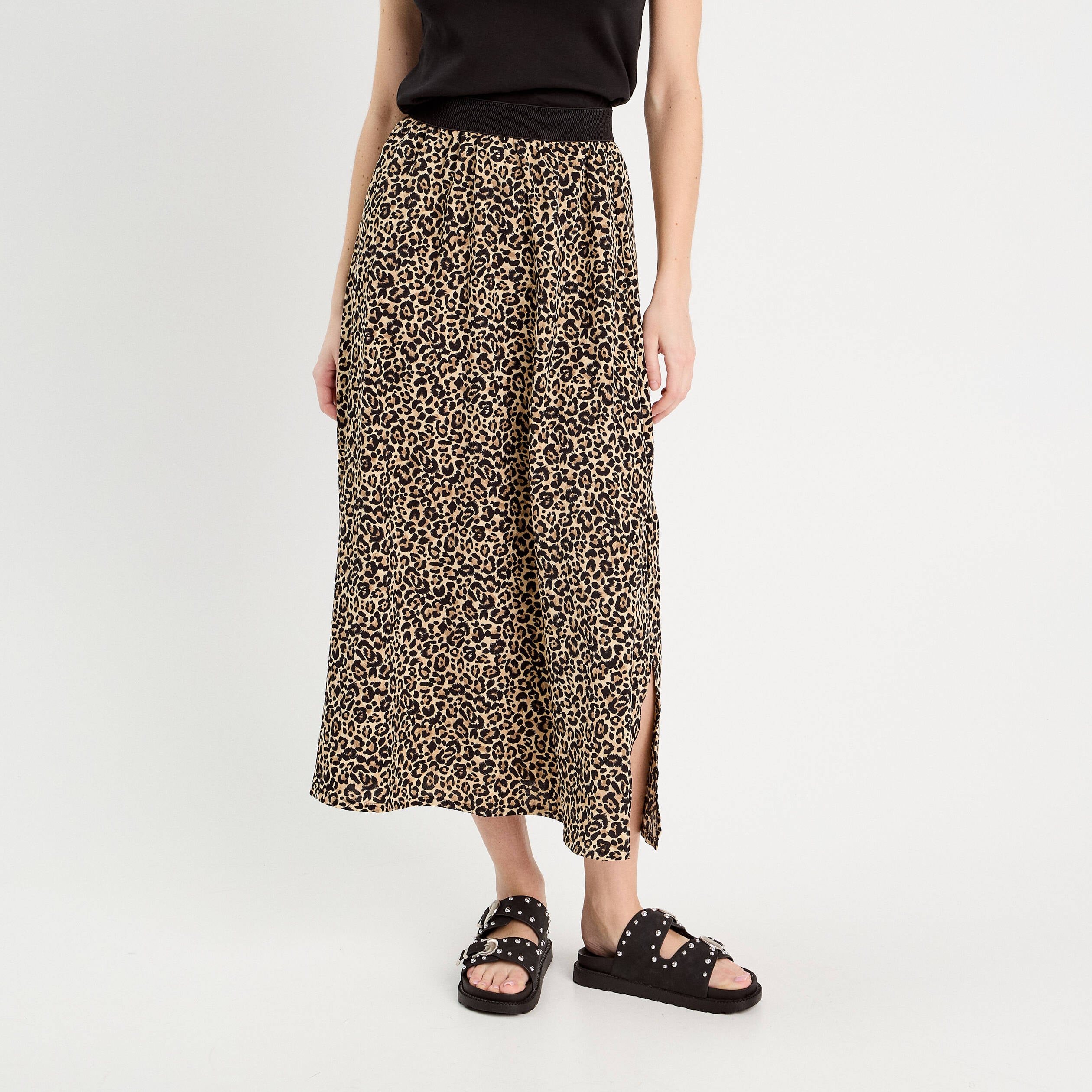 Jupe longue &eacute;vas&eacute;e beige femme