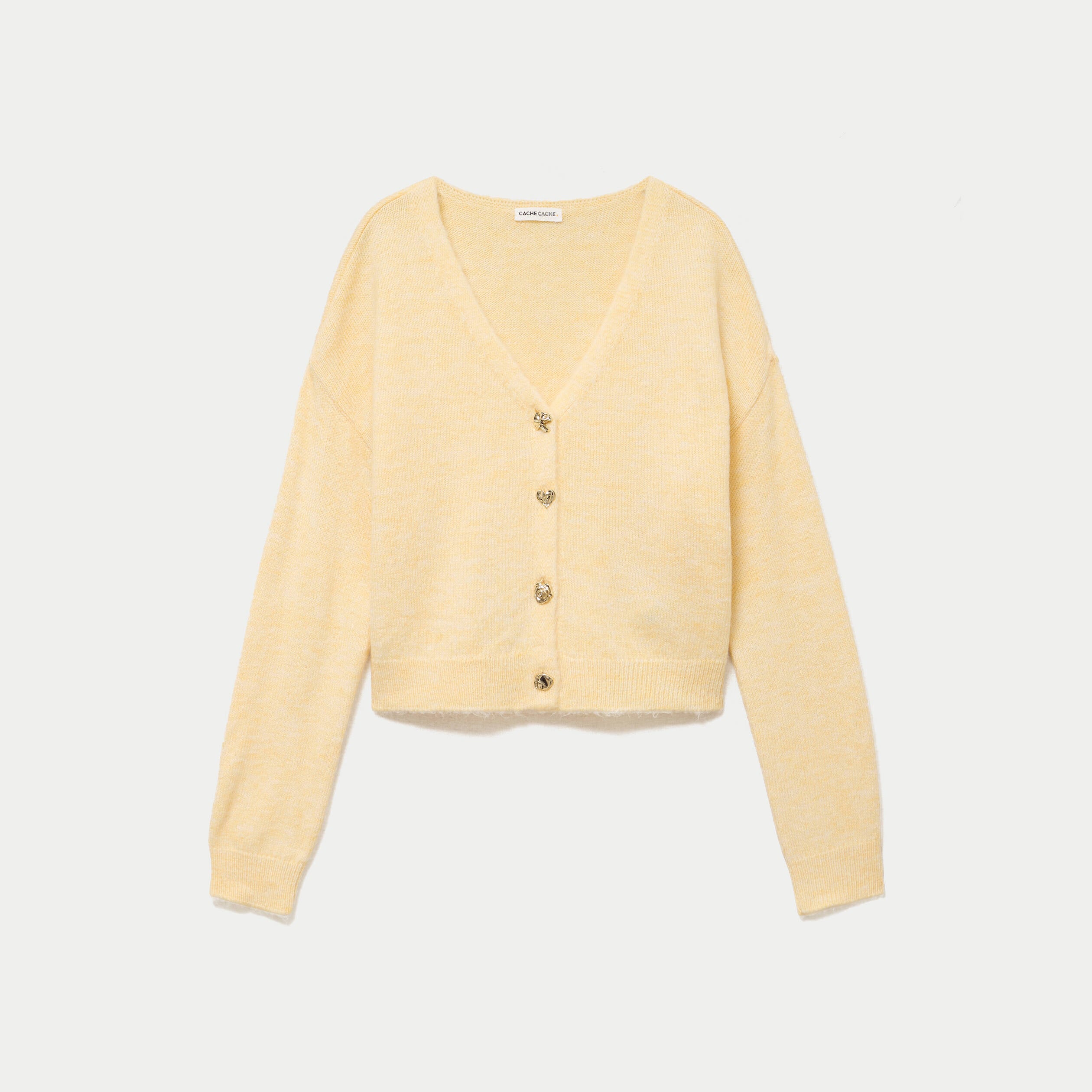 Gilet col v manches longues jaune clair femme