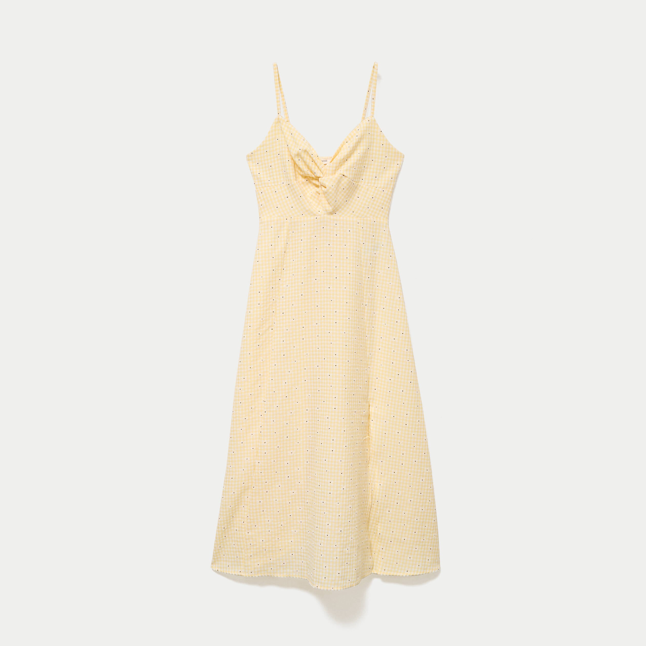 Robe &eacute;vas&eacute;e 3/4 &agrave; fines bretelles jaune clair femme