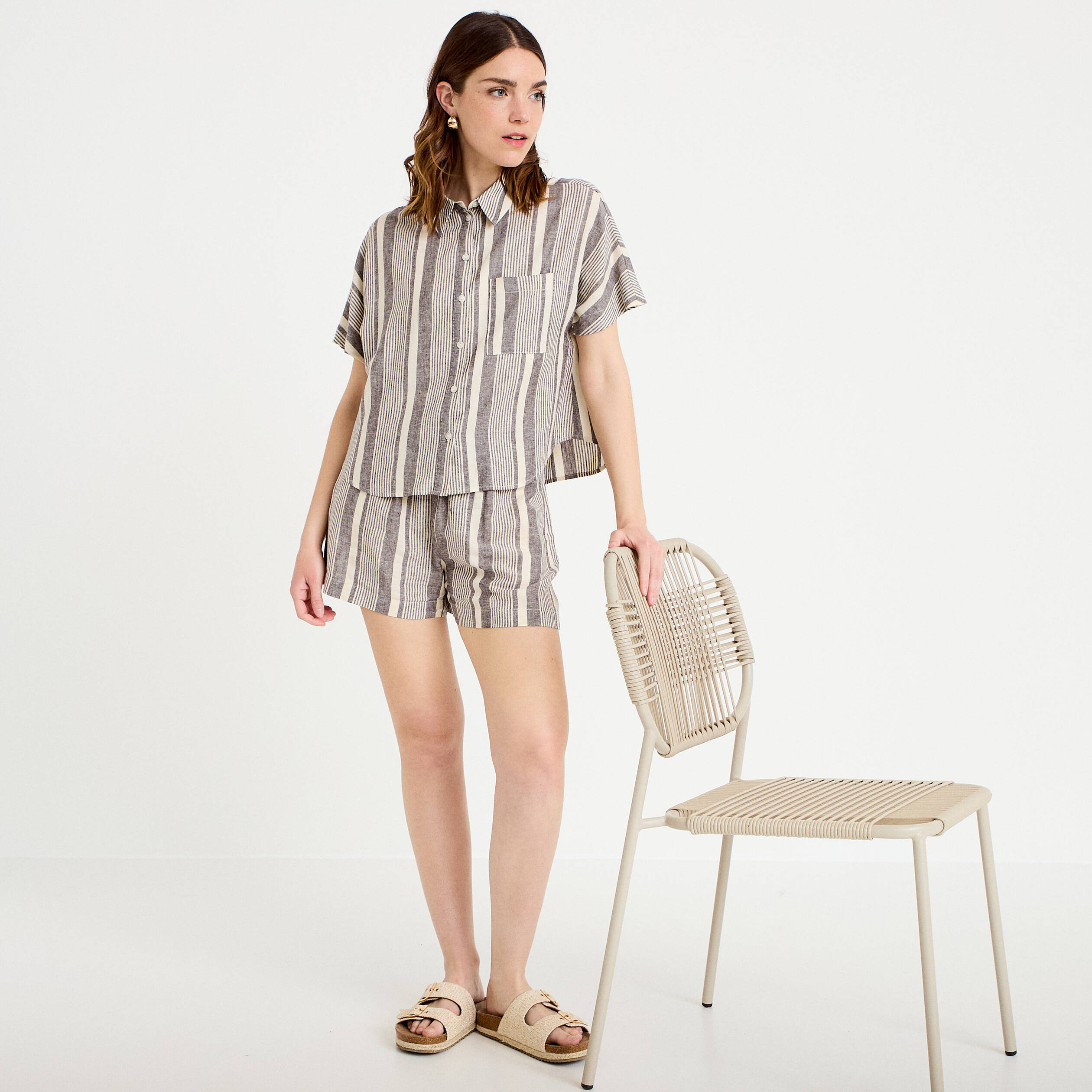 Chemise droite courte col classique blanc femme