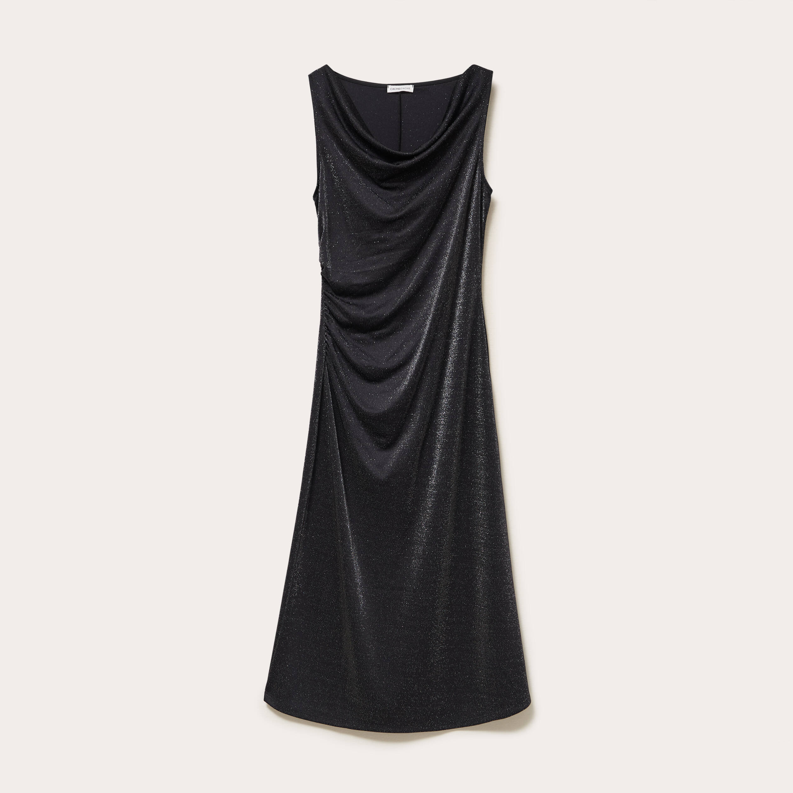 Robe longue fils m&eacute;tallis&eacute;s noir femme