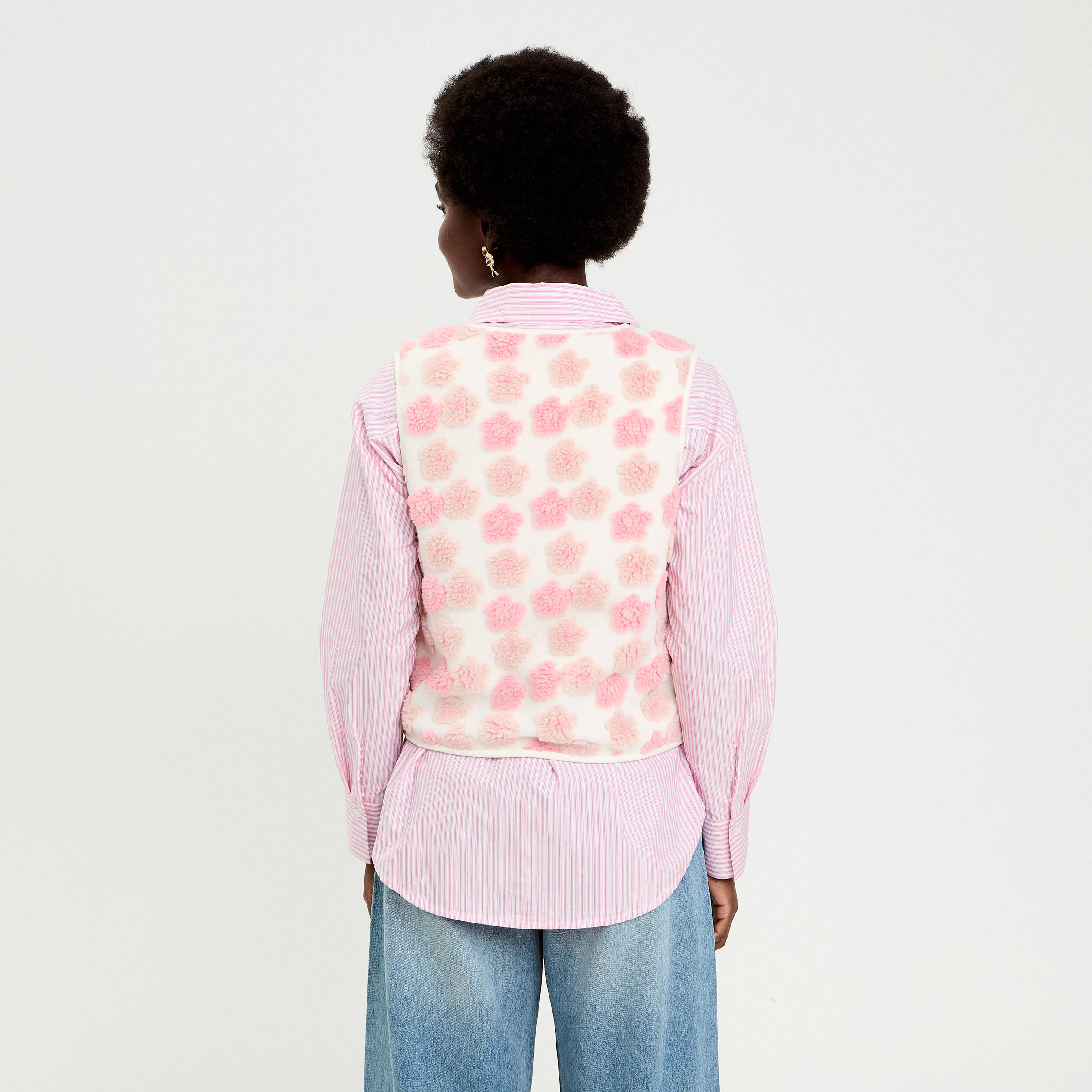 Gilet sans manches &agrave; motif effet polaire ecru femme